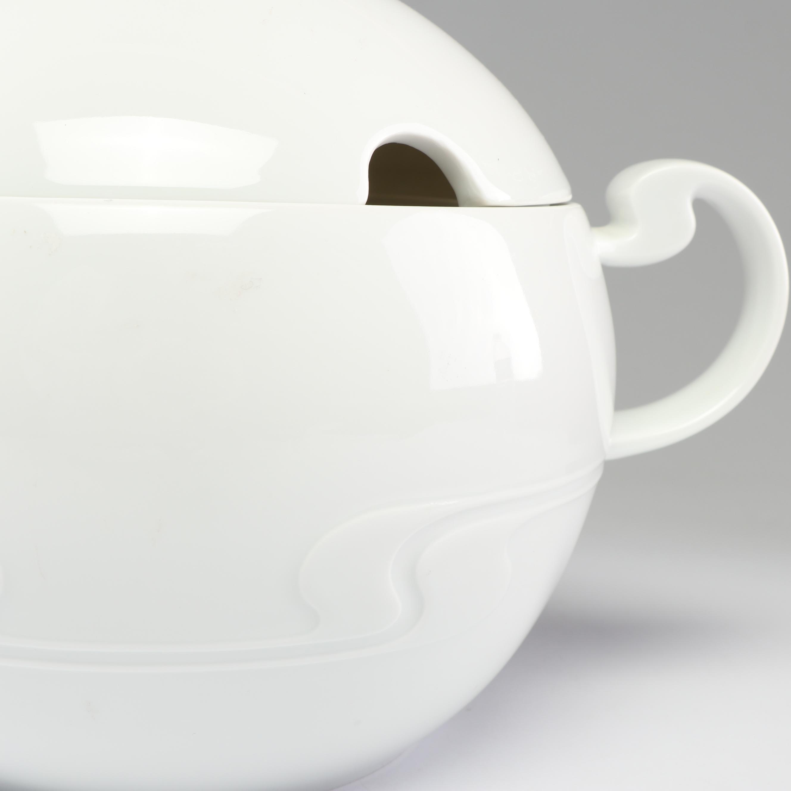 Rosenthal "Asymmetria" White Porcelain Soup Tureen with Ladle, Late 20th Century
