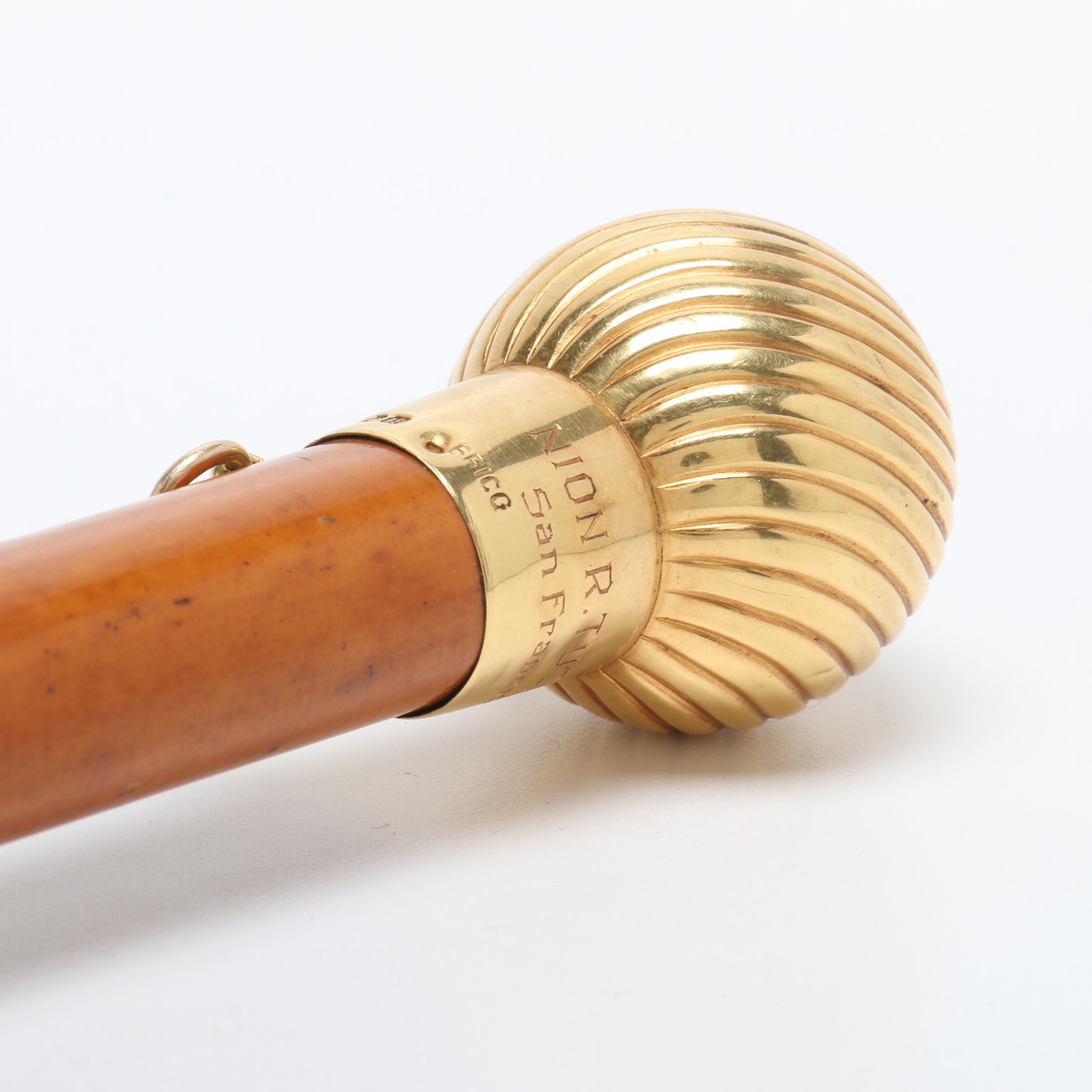 18k Gold Handled Gambling Cane for Nion Tucker Sr. (American, 1885-1950)