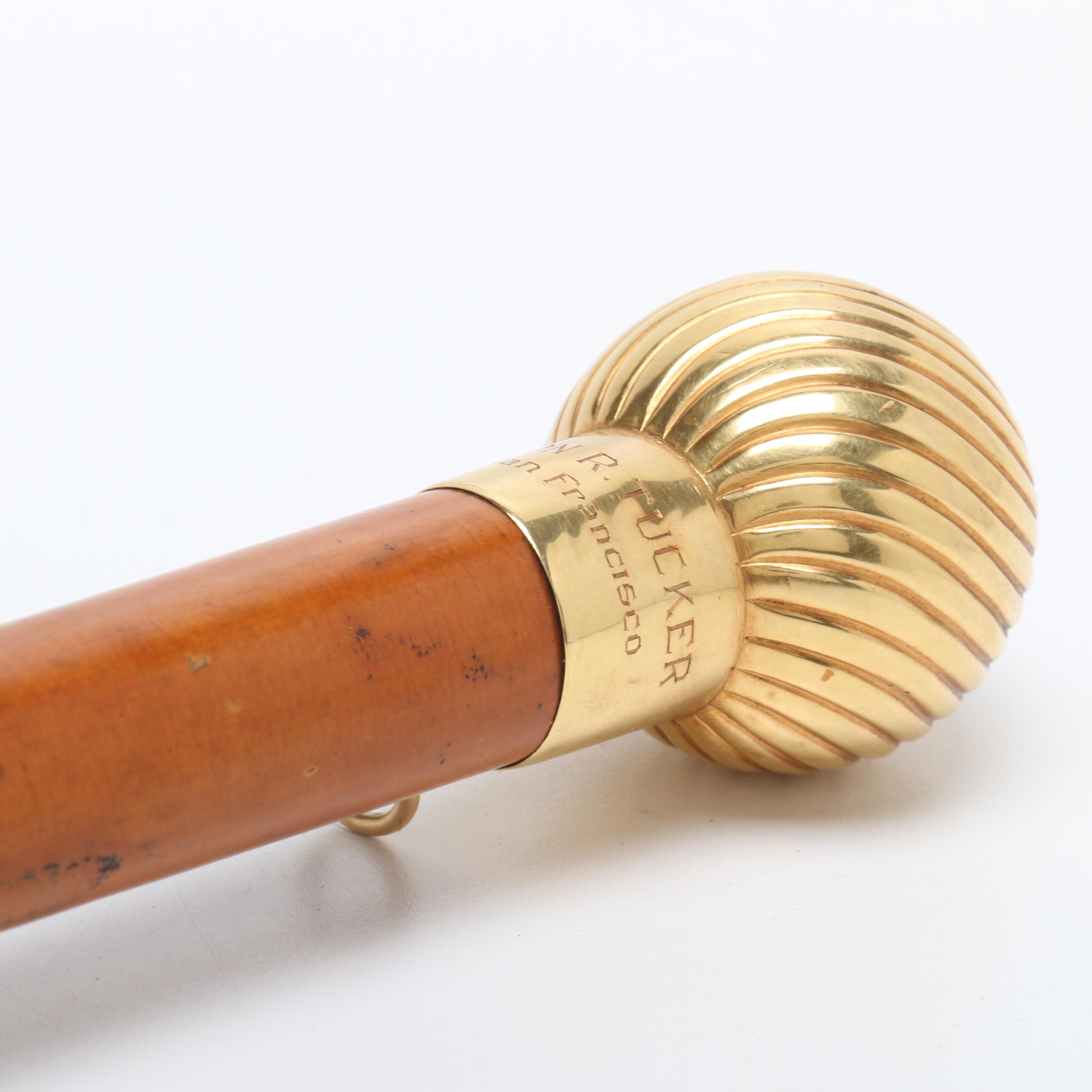 18k Gold Handled Gambling Cane for Nion Tucker Sr. (American, 1885-1950)