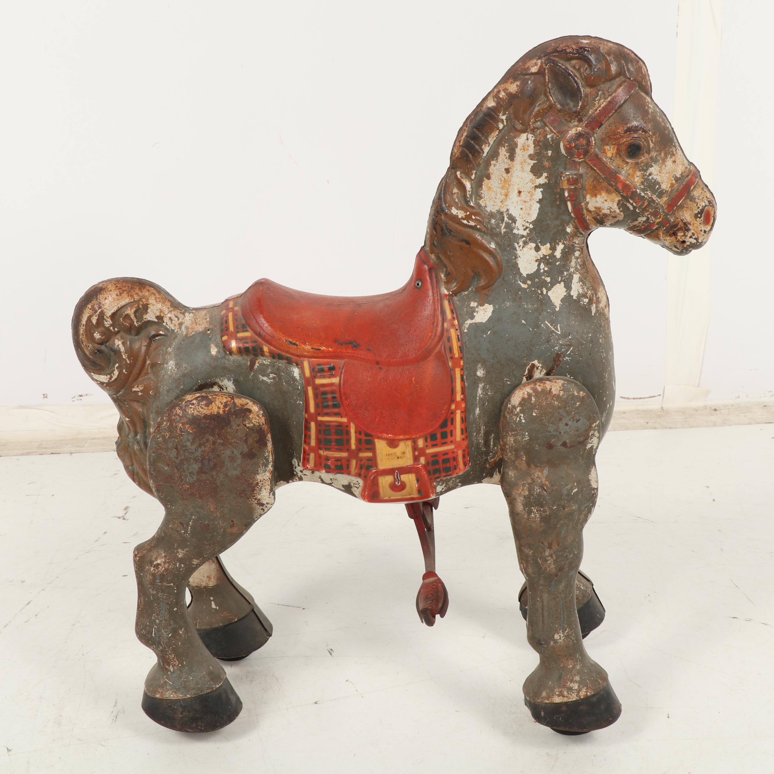 Vintage Mobo Tin Bronco Ride-on Pedal Horse, Circa 1940's