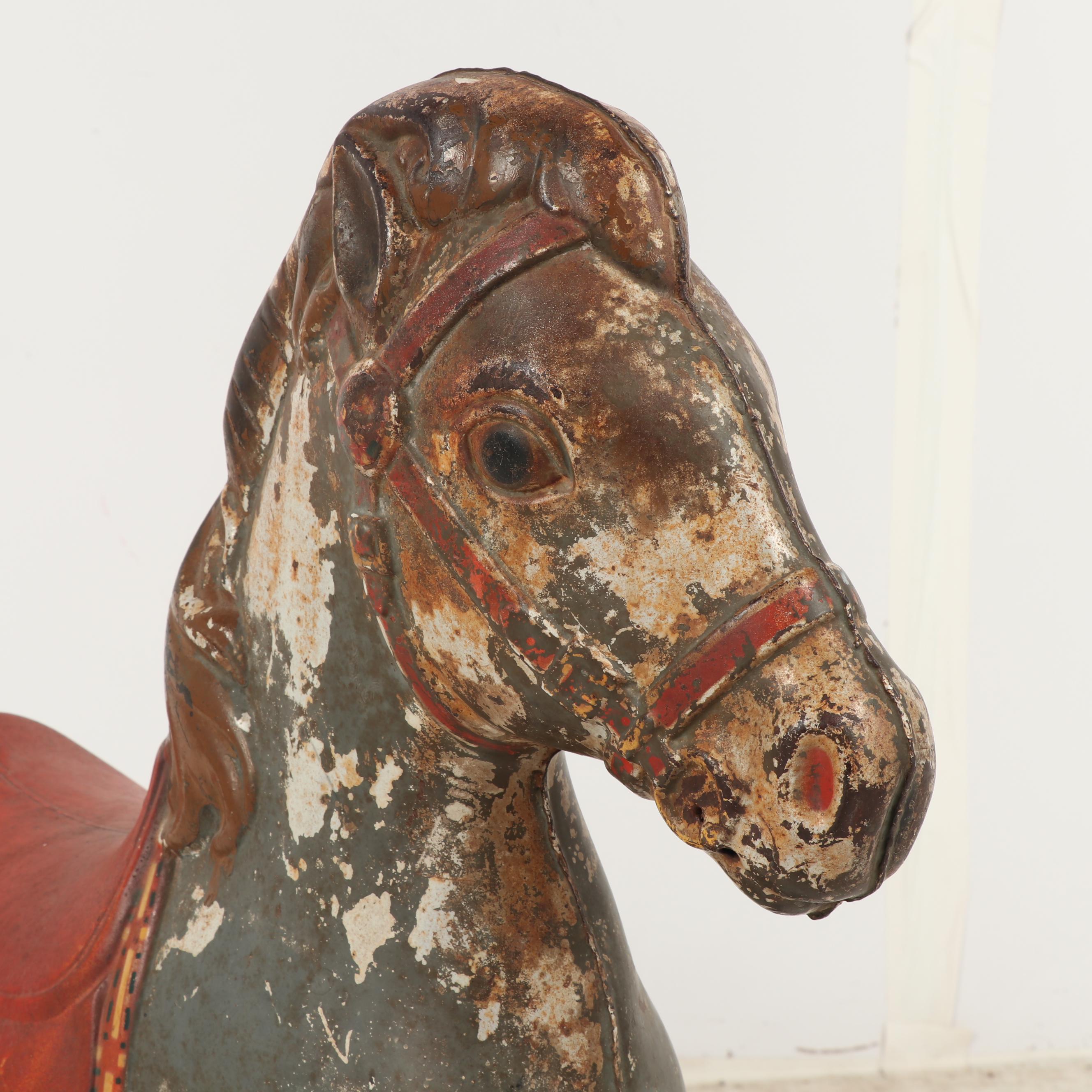 Vintage Mobo Tin Bronco Ride-on Pedal Horse, Circa 1940's