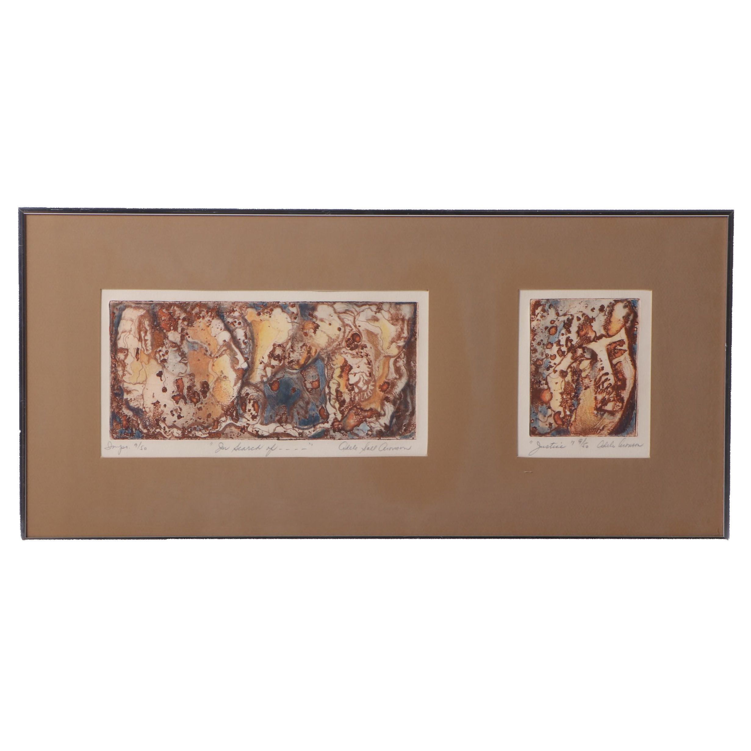 Adele Soll Aronson Etching with Aquatint "In Search of..." and "Justice"