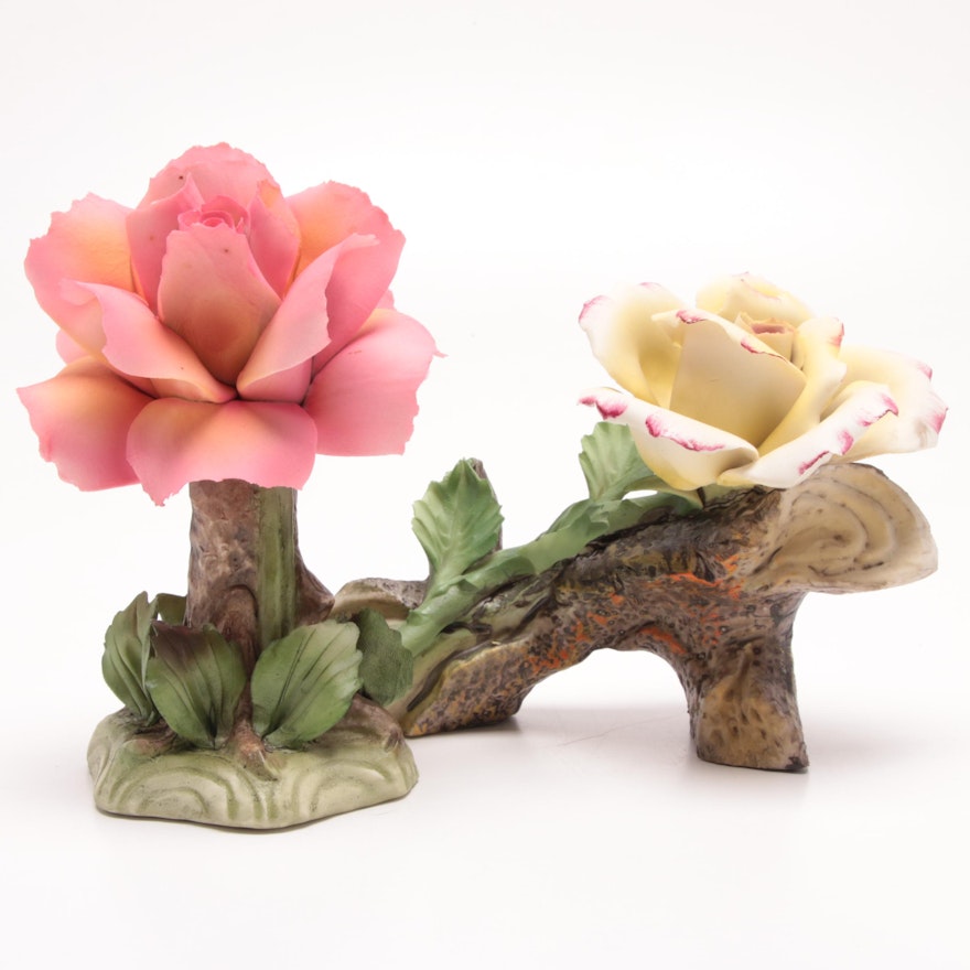 Pair of Capodimonte Porcelain Floral Figurines