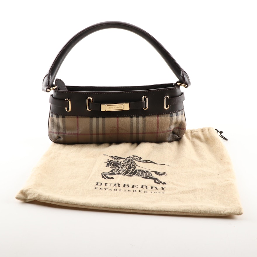 Burberry Ombré “Haymarket Check” Coated Canvas and Black Leather Baguette