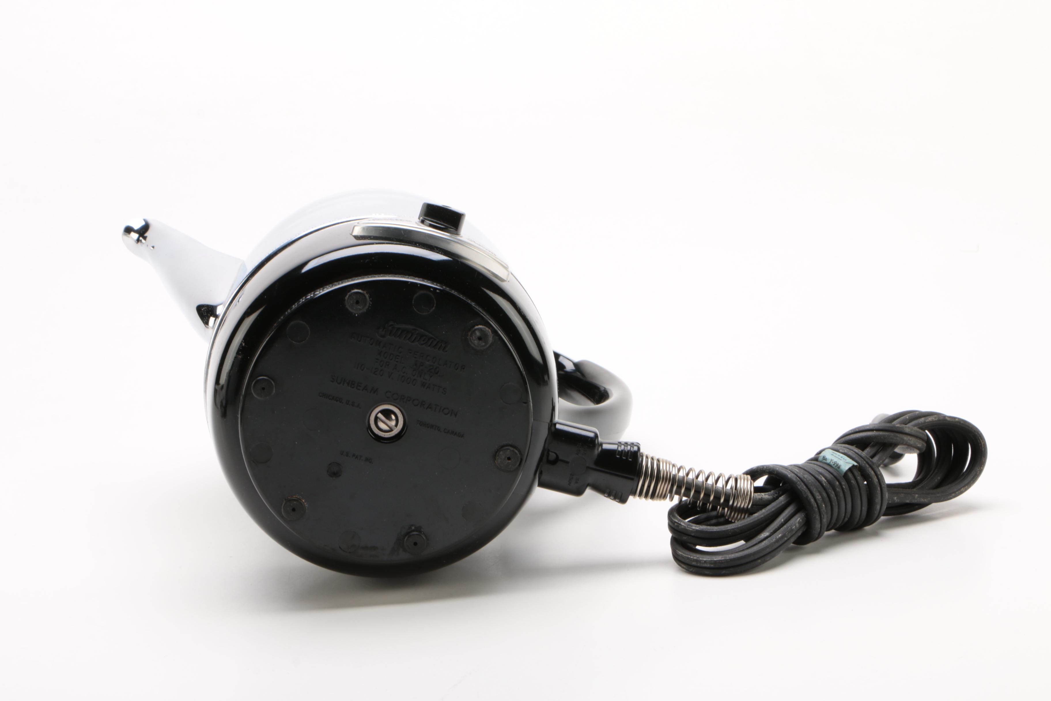 Chrome Sunbeam Deluxe Percolator and Dormey Hand Mixer, Mid-Century