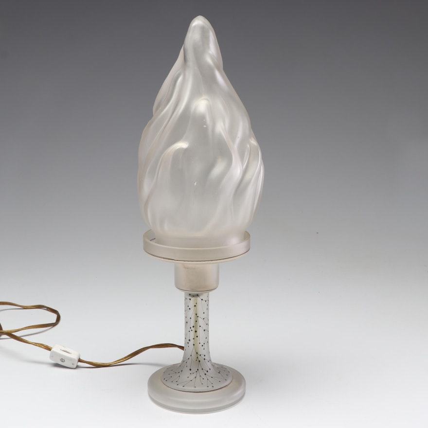 Frosted Glass Flame Form Table Lamp, Mid Century