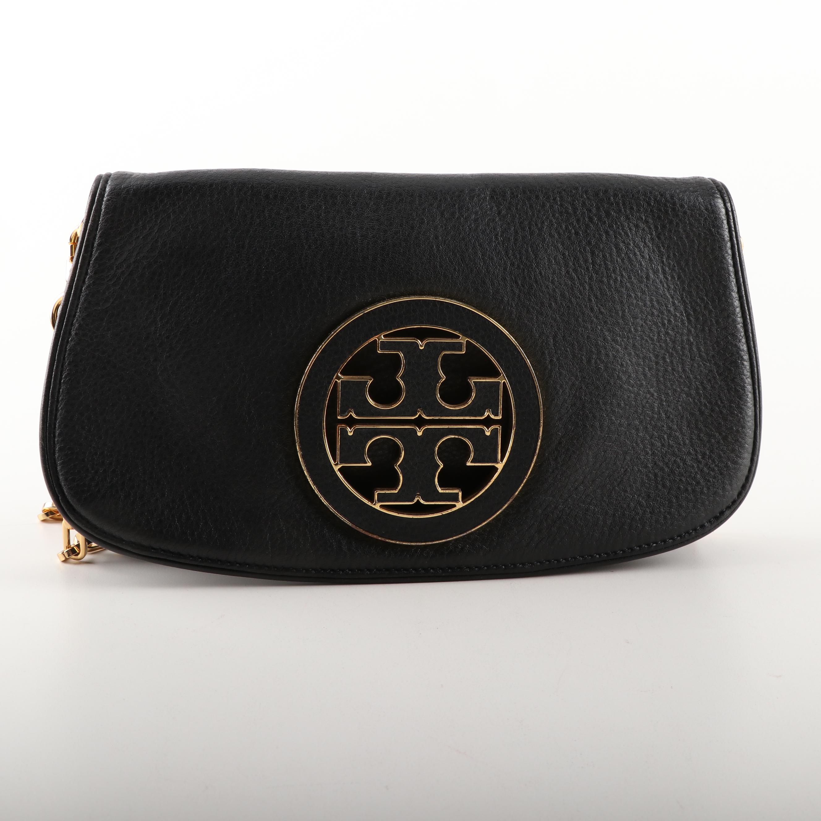 Tory Burch Black Pebble Leather Crossbody and Tory Burch Fitbit Holder Bracelet