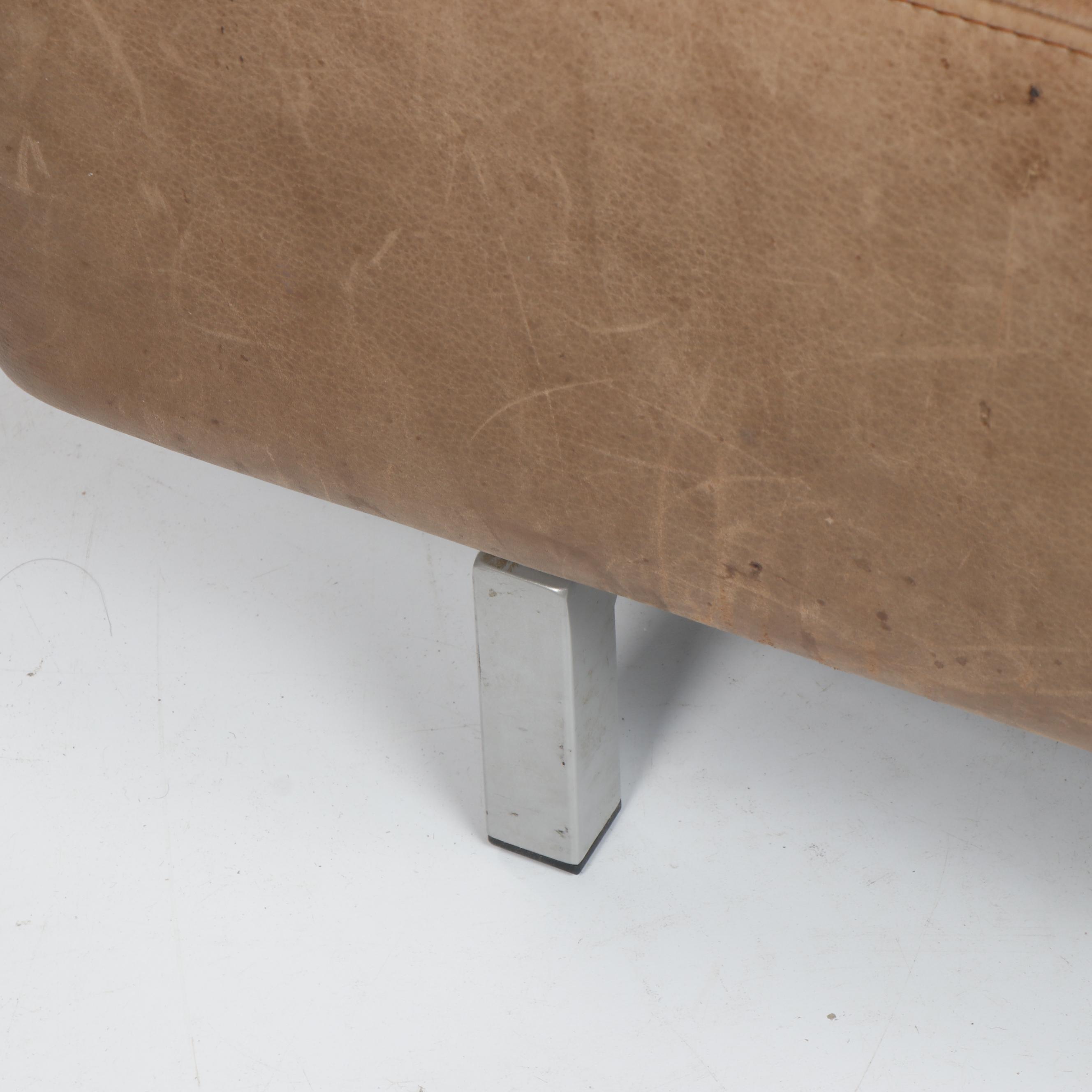 Contemporary Brown Leather Chaise Bench With Metal Legs