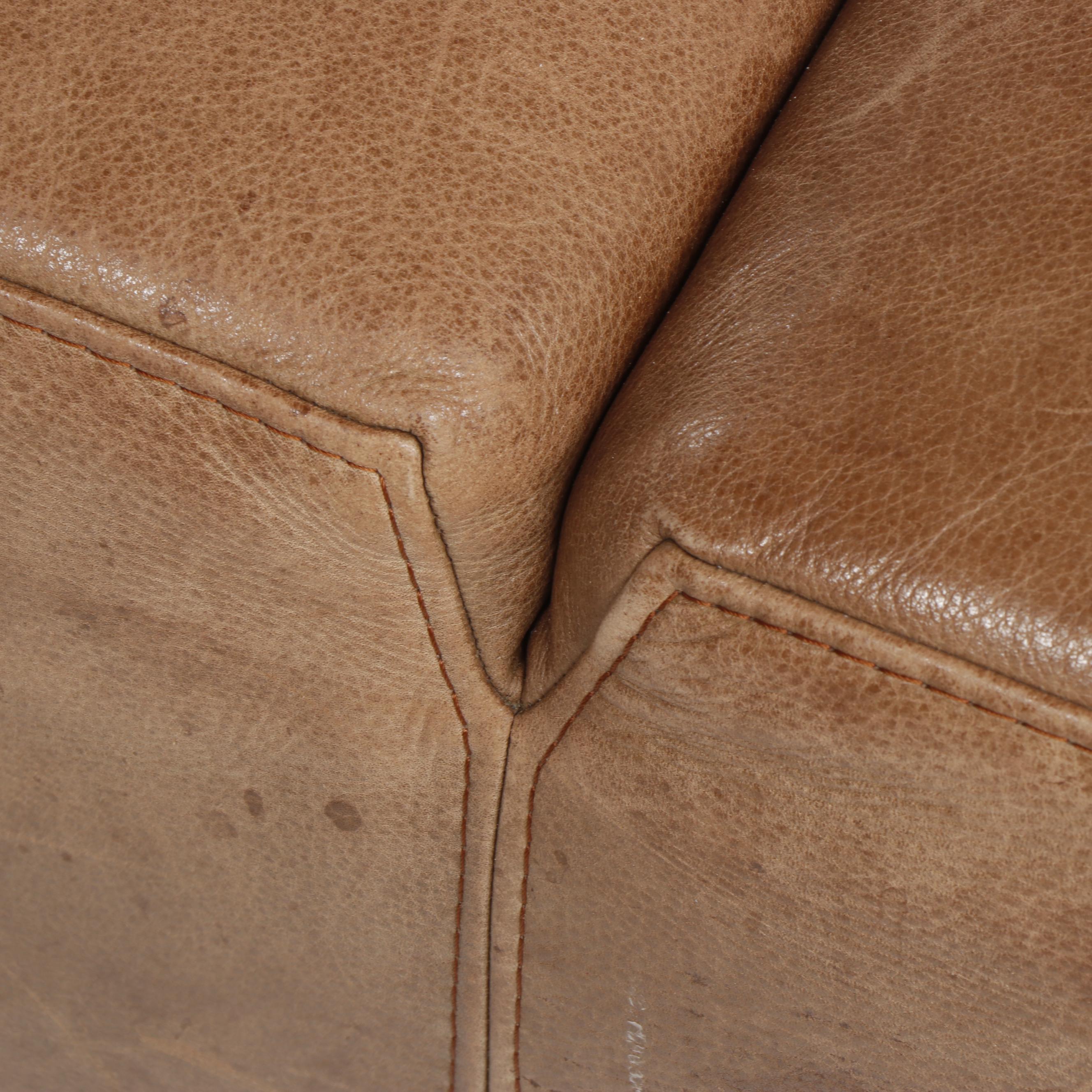 Contemporary Brown Leather Chaise Bench With Metal Legs