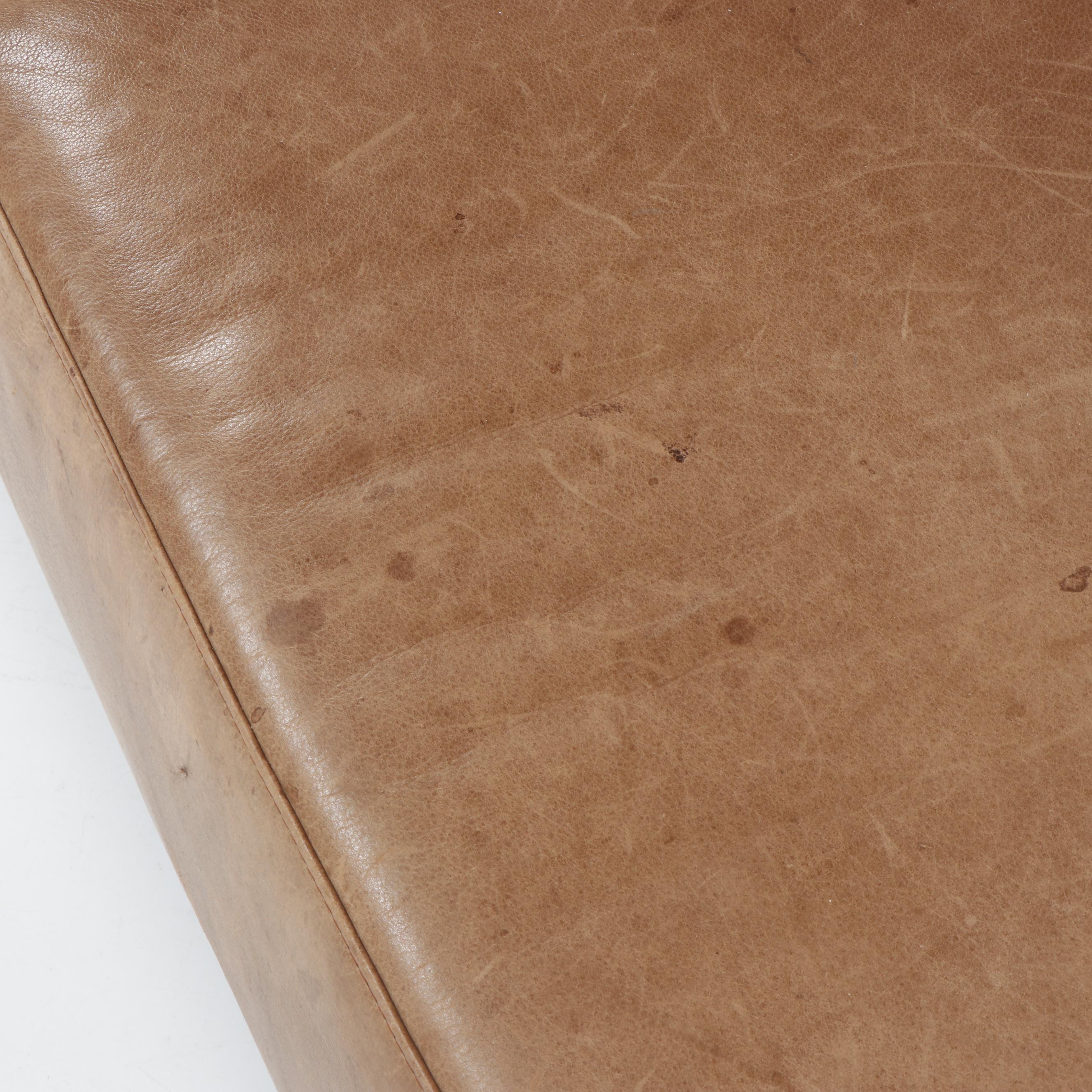 Contemporary Brown Leather Chaise Bench With Metal Legs