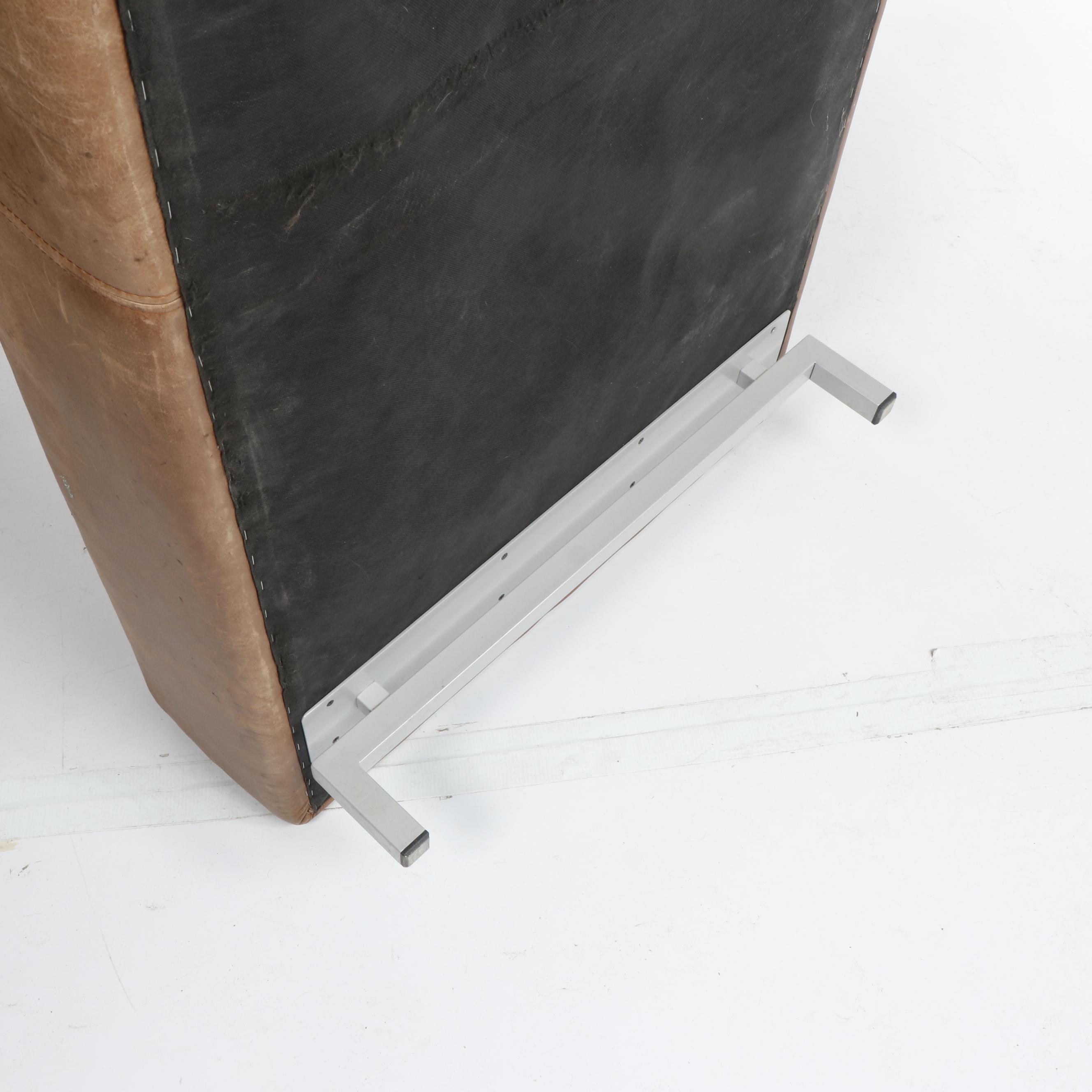 Contemporary Brown Leather Chaise Bench With Metal Legs