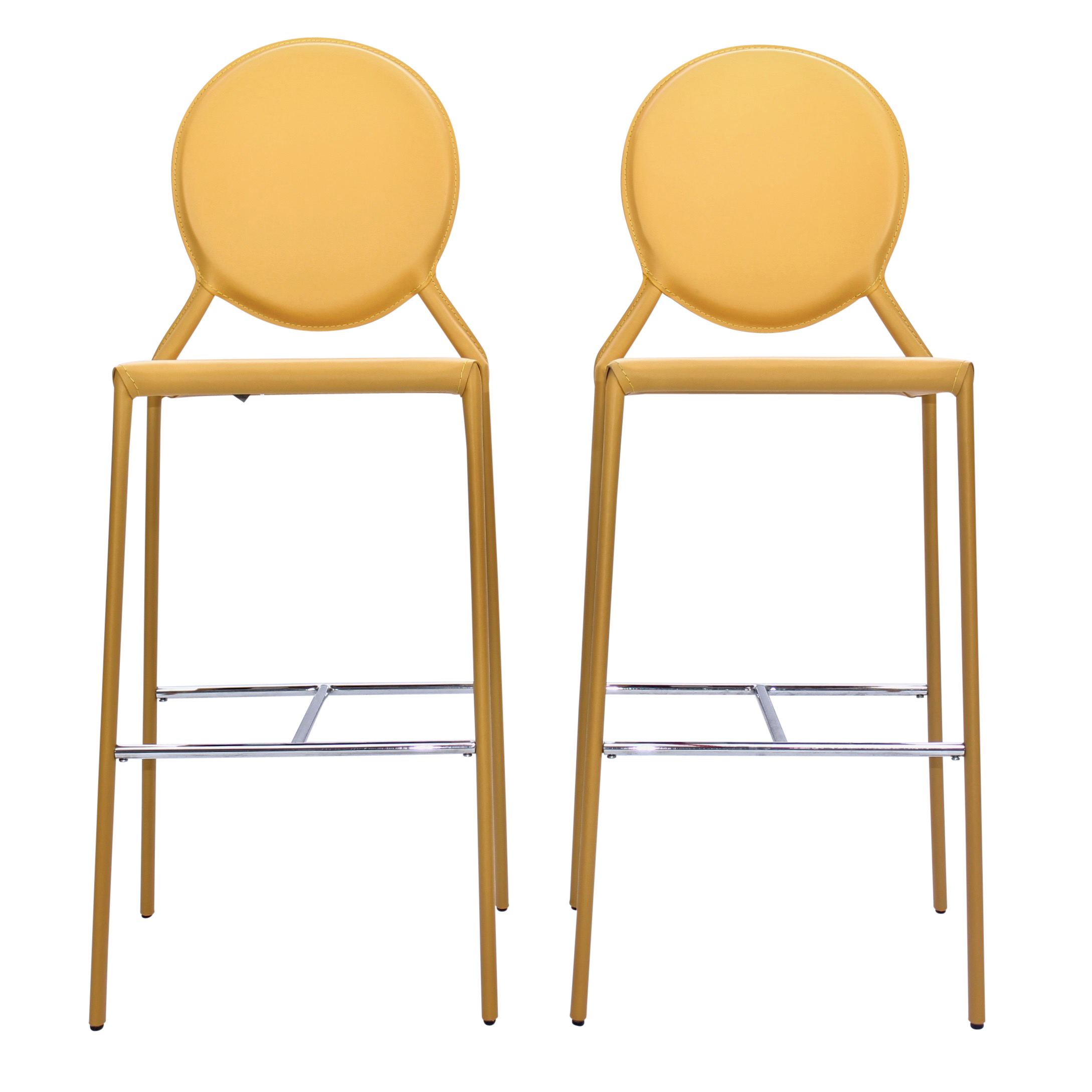 Two Leather Euro Style "Isabella" Yellow Bar Stools, Contemporary