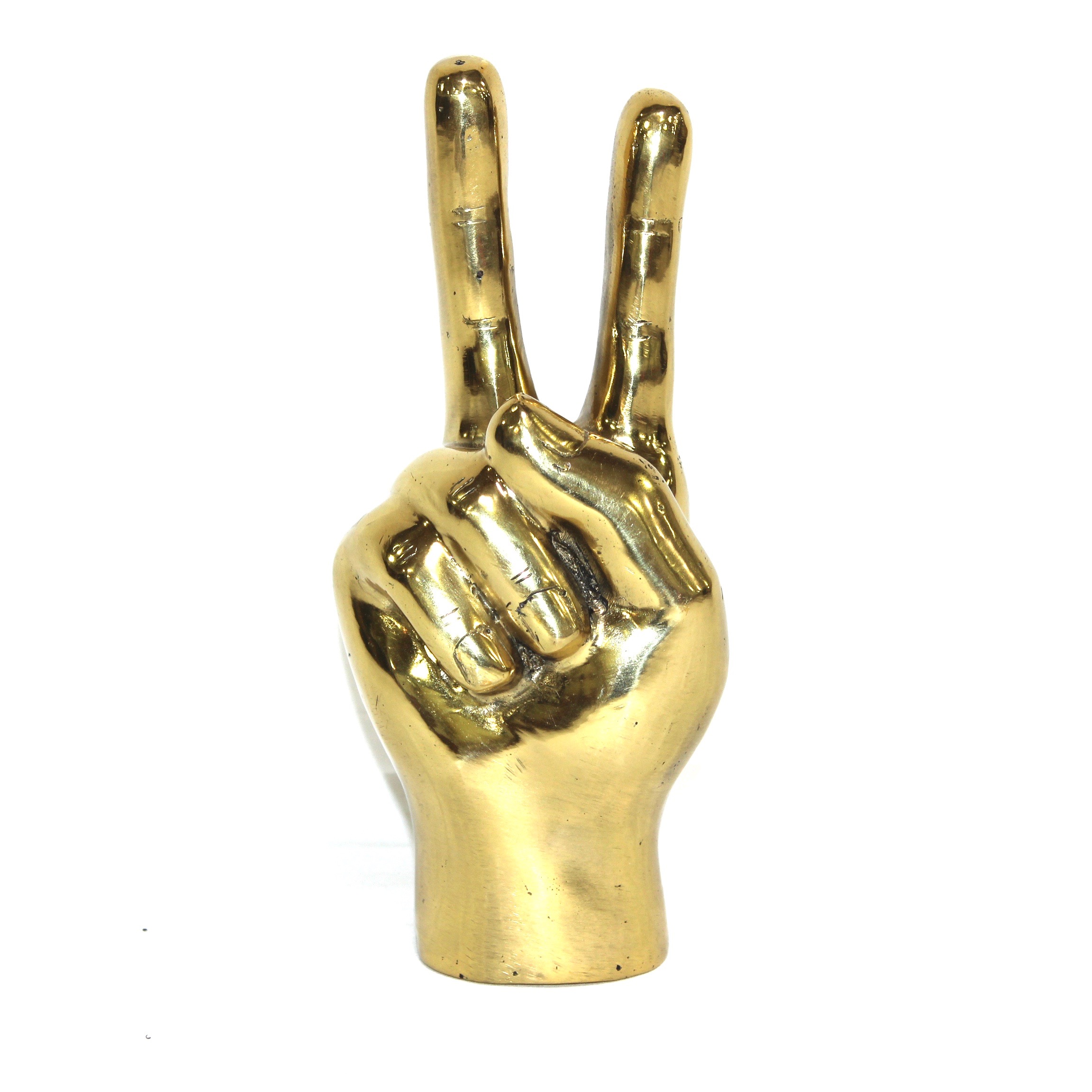 Brass Peace Sign Figurine, Contemporary