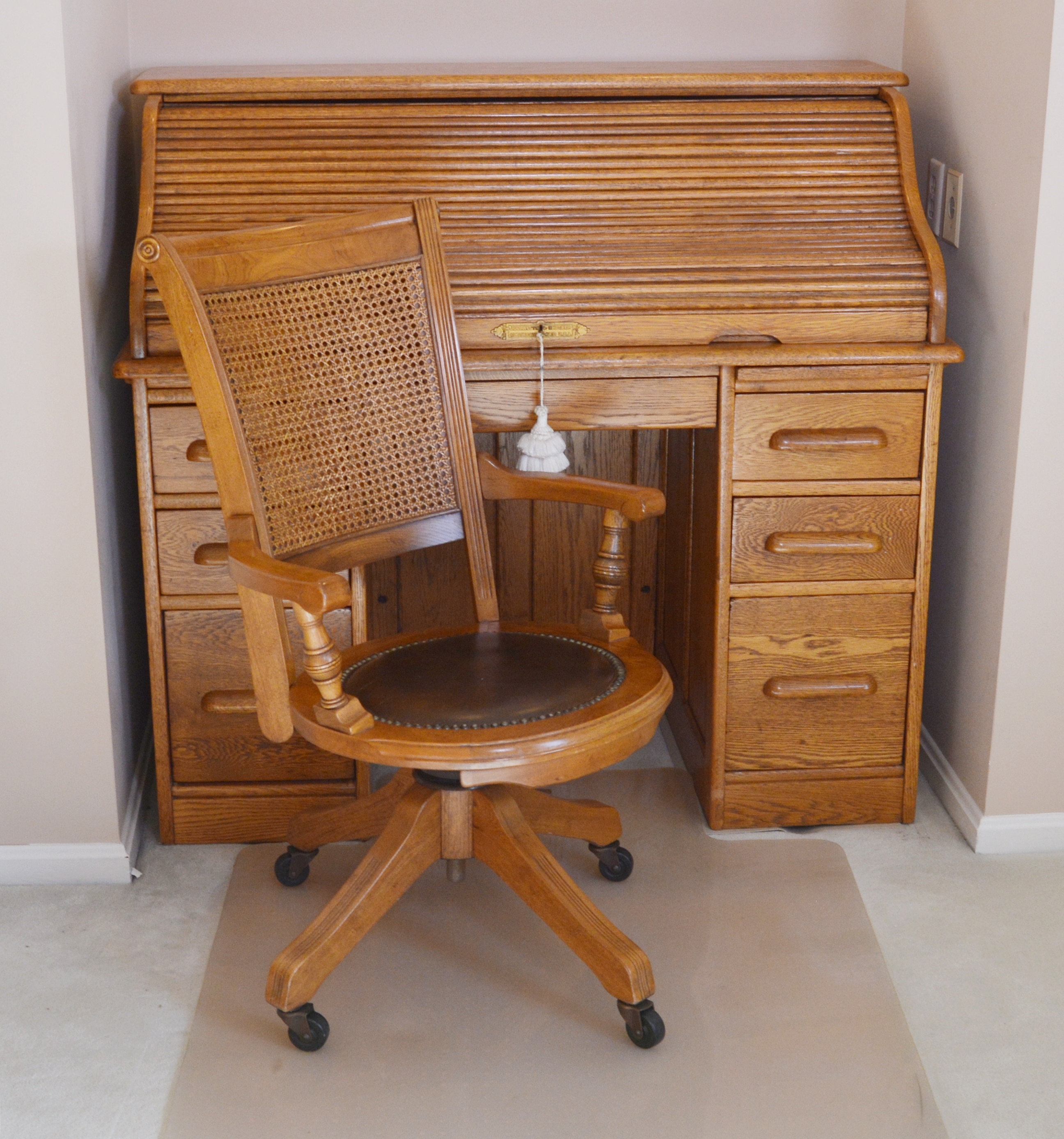 Roll Top Oak Desk by J. Dornette & Brothers with Desk Chair, Early 20th Century