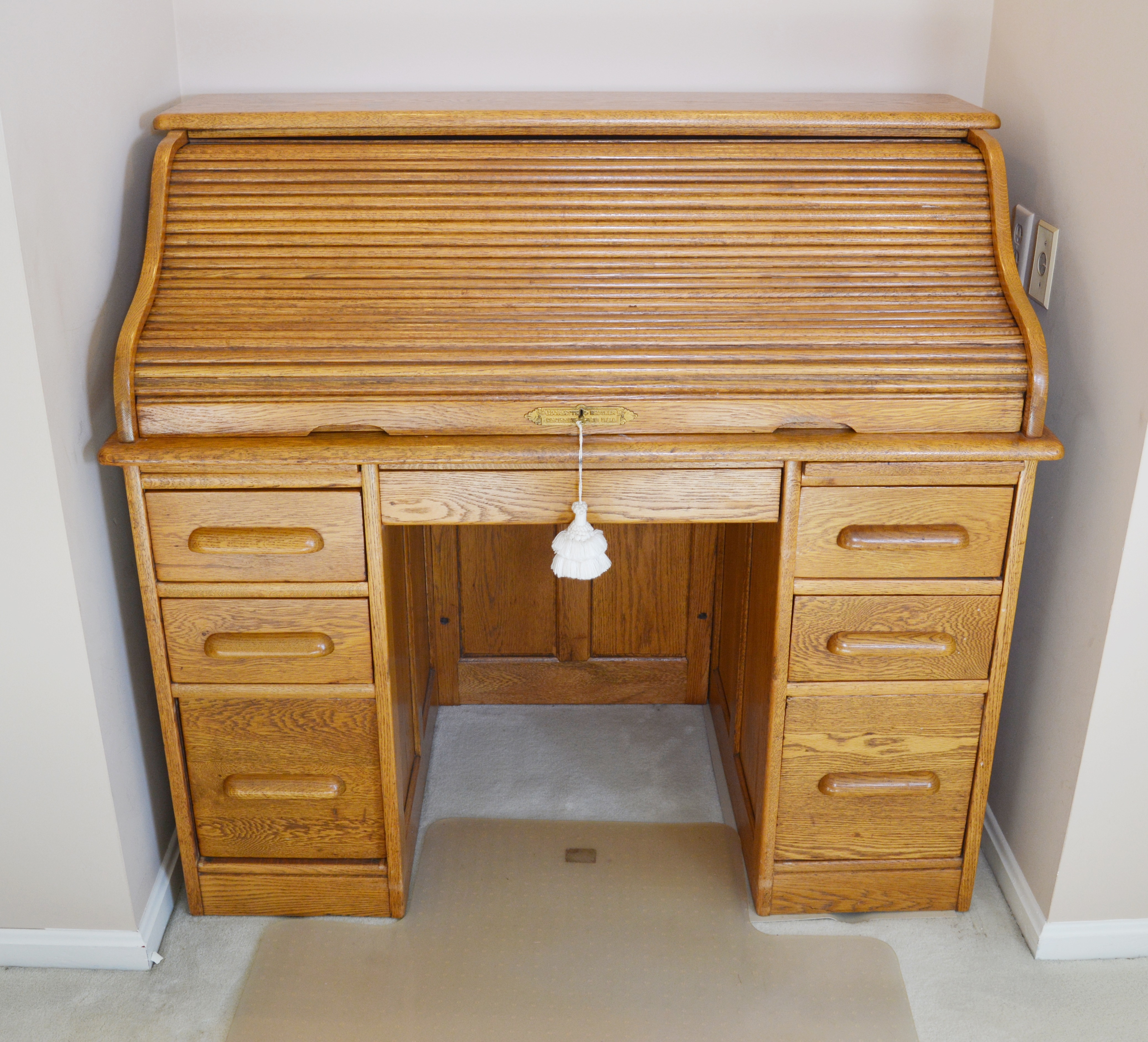 Roll Top Oak Desk by J. Dornette & Brothers with Desk Chair, Early 20th Century