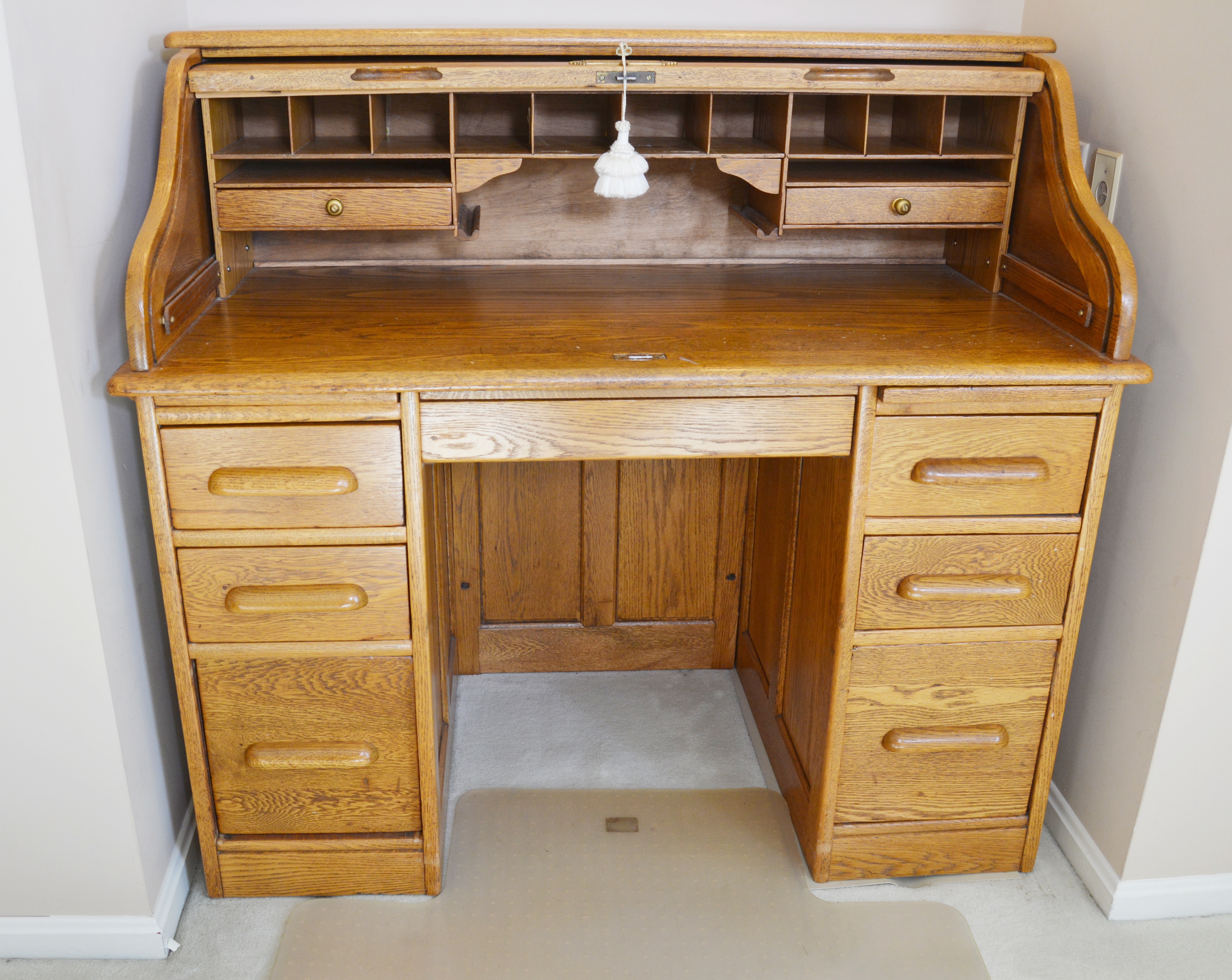 Roll Top Oak Desk by J. Dornette & Brothers with Desk Chair, Early 20th Century