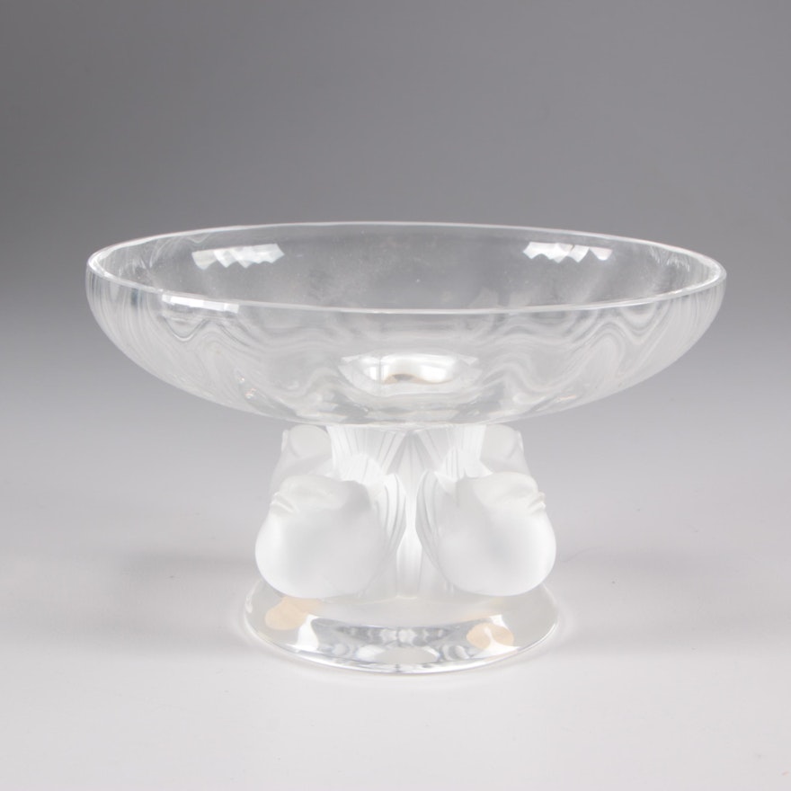 Lalique Crystal "Nogent" Footed Bowl, Mid-Century