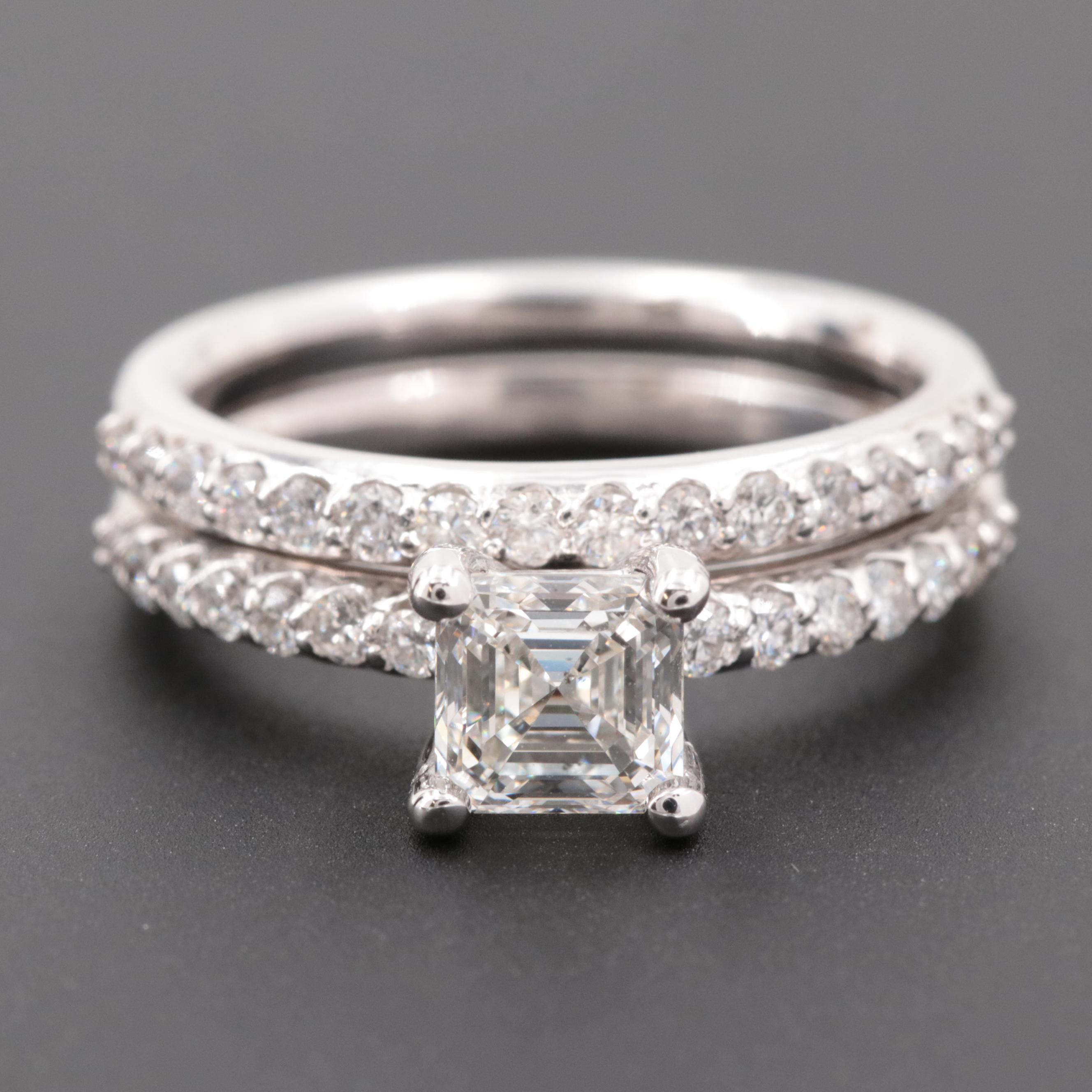 14K White Gold 1.76 CTW Diamond Ring Set with GIA Report