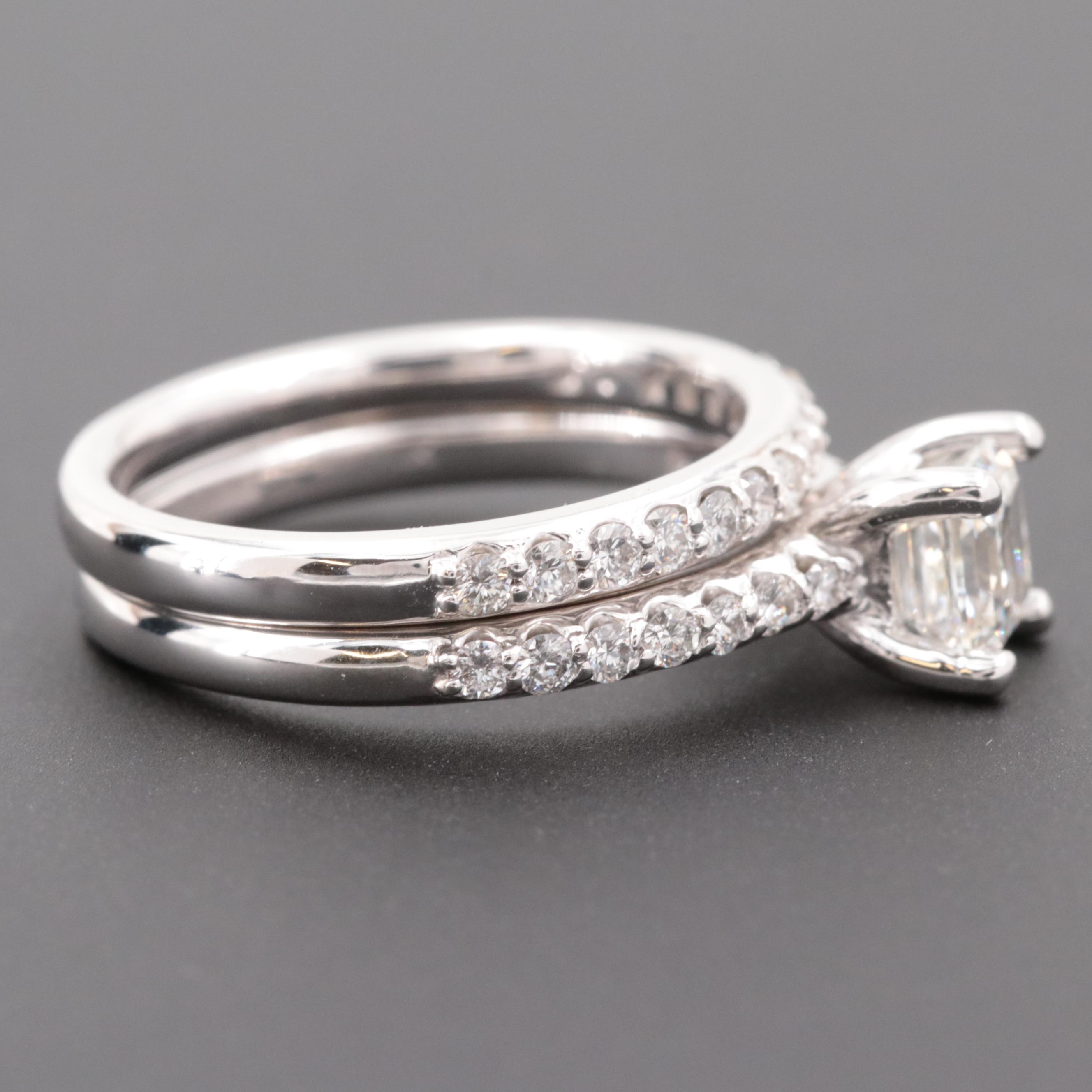 14K White Gold 1.76 CTW Diamond Ring Set with GIA Report