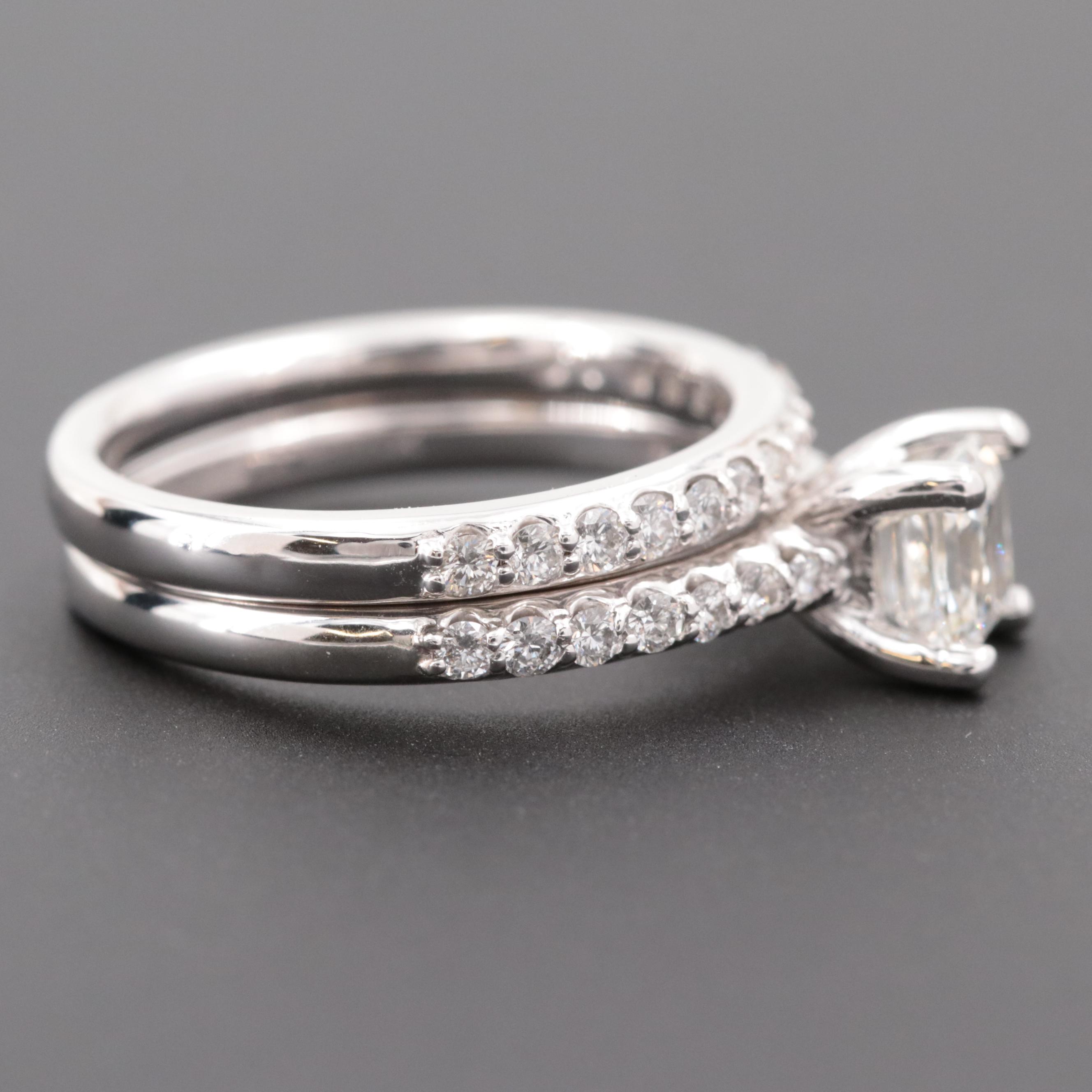 14K White Gold 1.76 CTW Diamond Ring Set with GIA Report