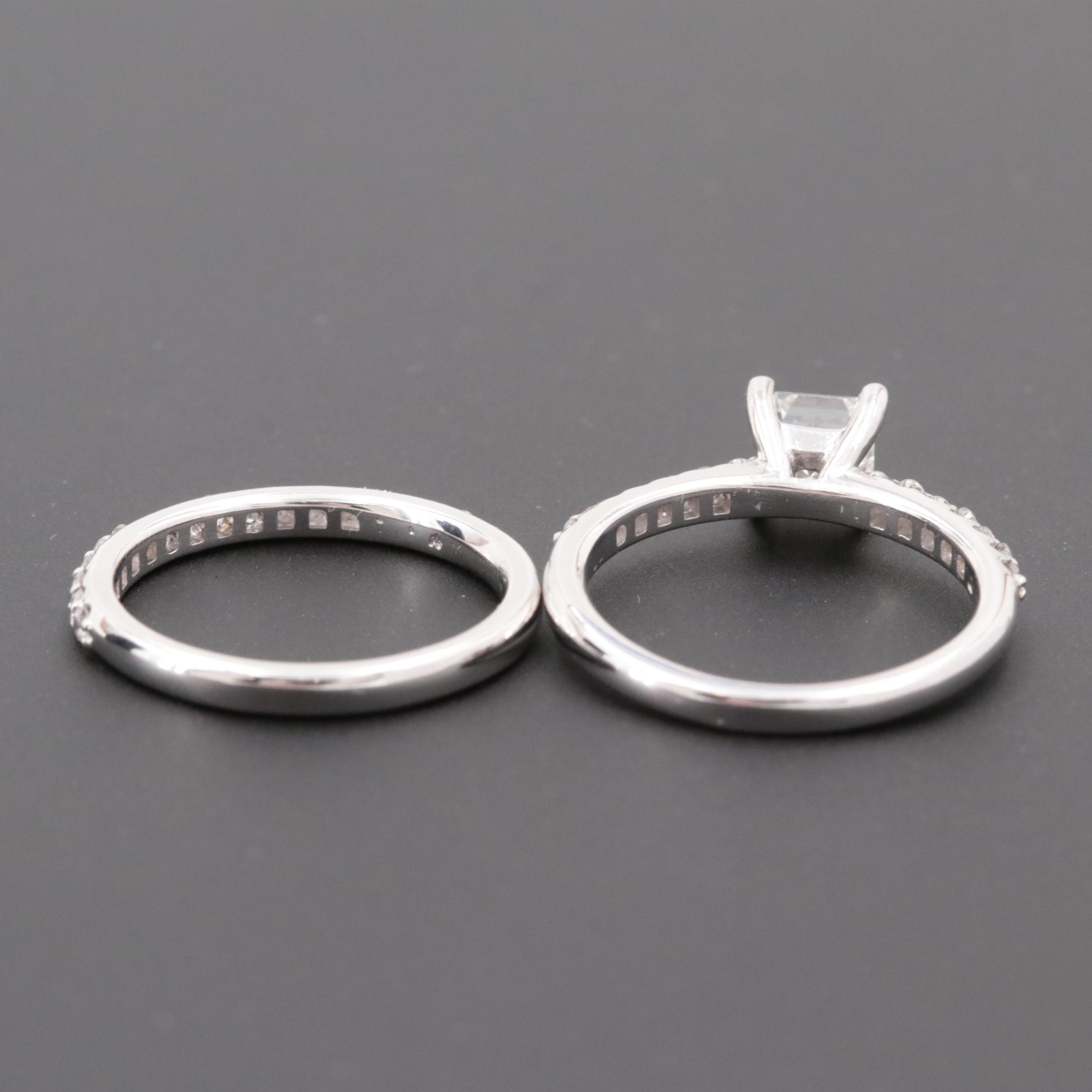 14K White Gold 1.76 CTW Diamond Ring Set with GIA Report