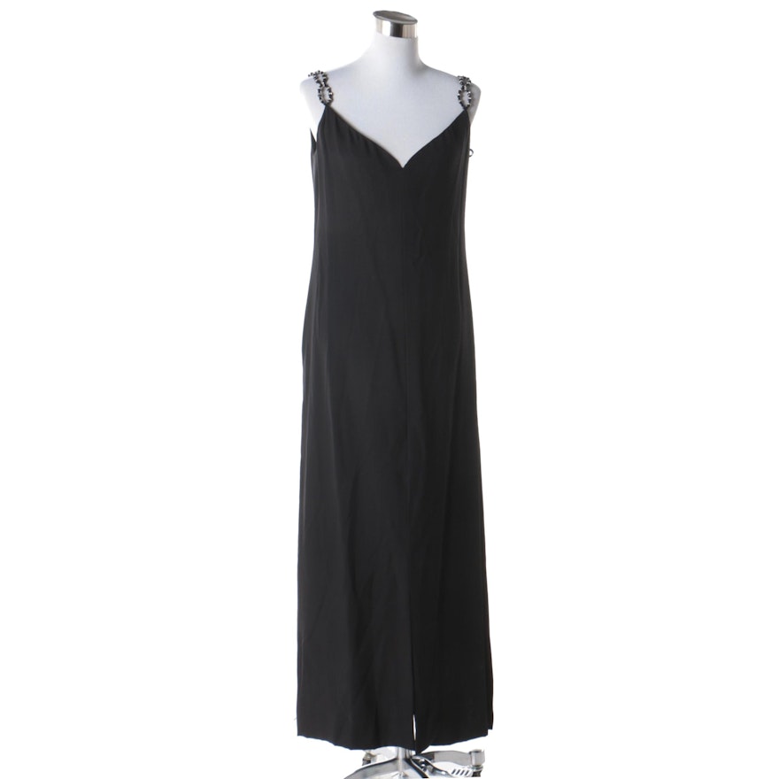 Adele Simpson for Saks Fifth Avenue Black Sleeveless Gown with Beaded Straps