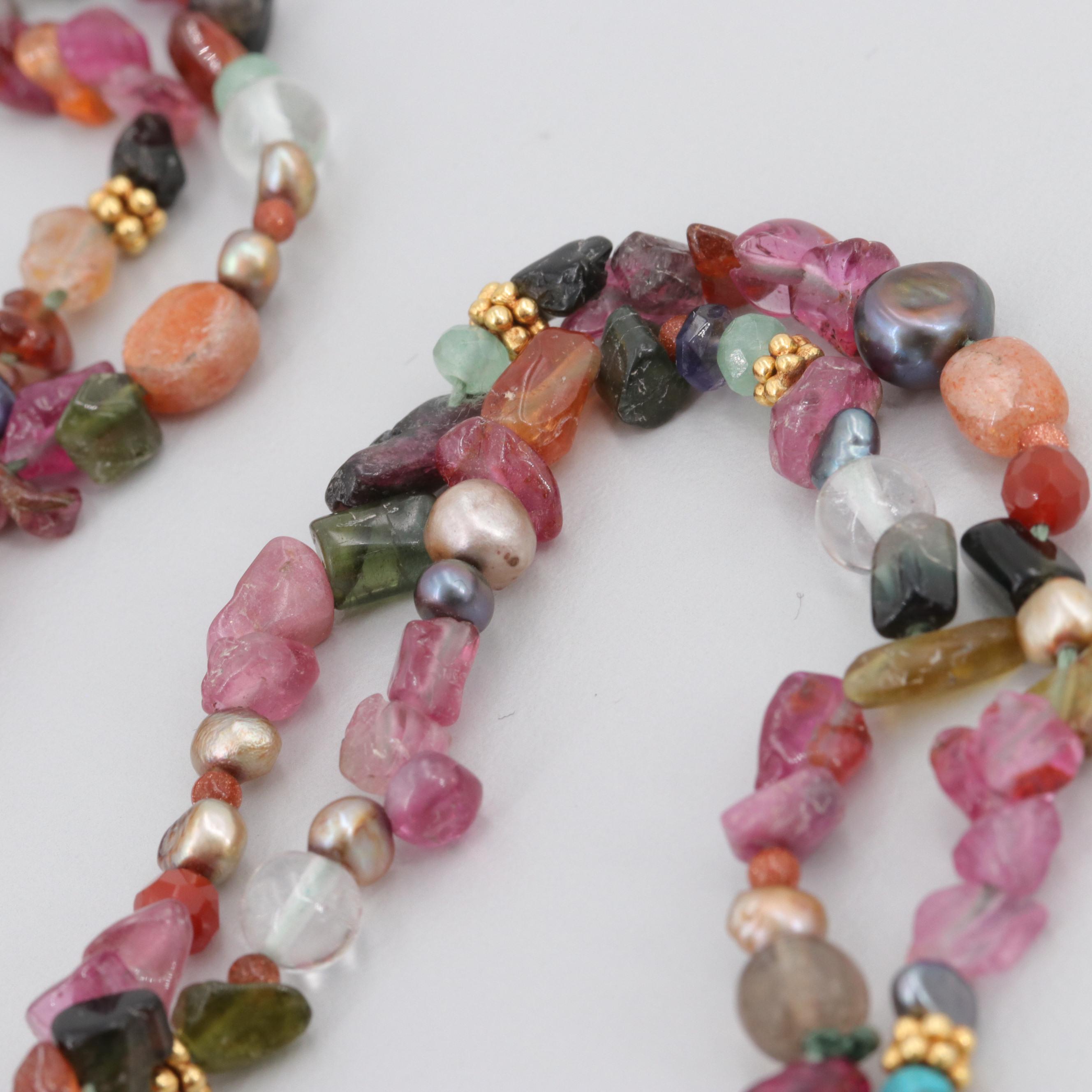 18K Gold Sarah Squeri Designed Lariat Necklace and Earring Set