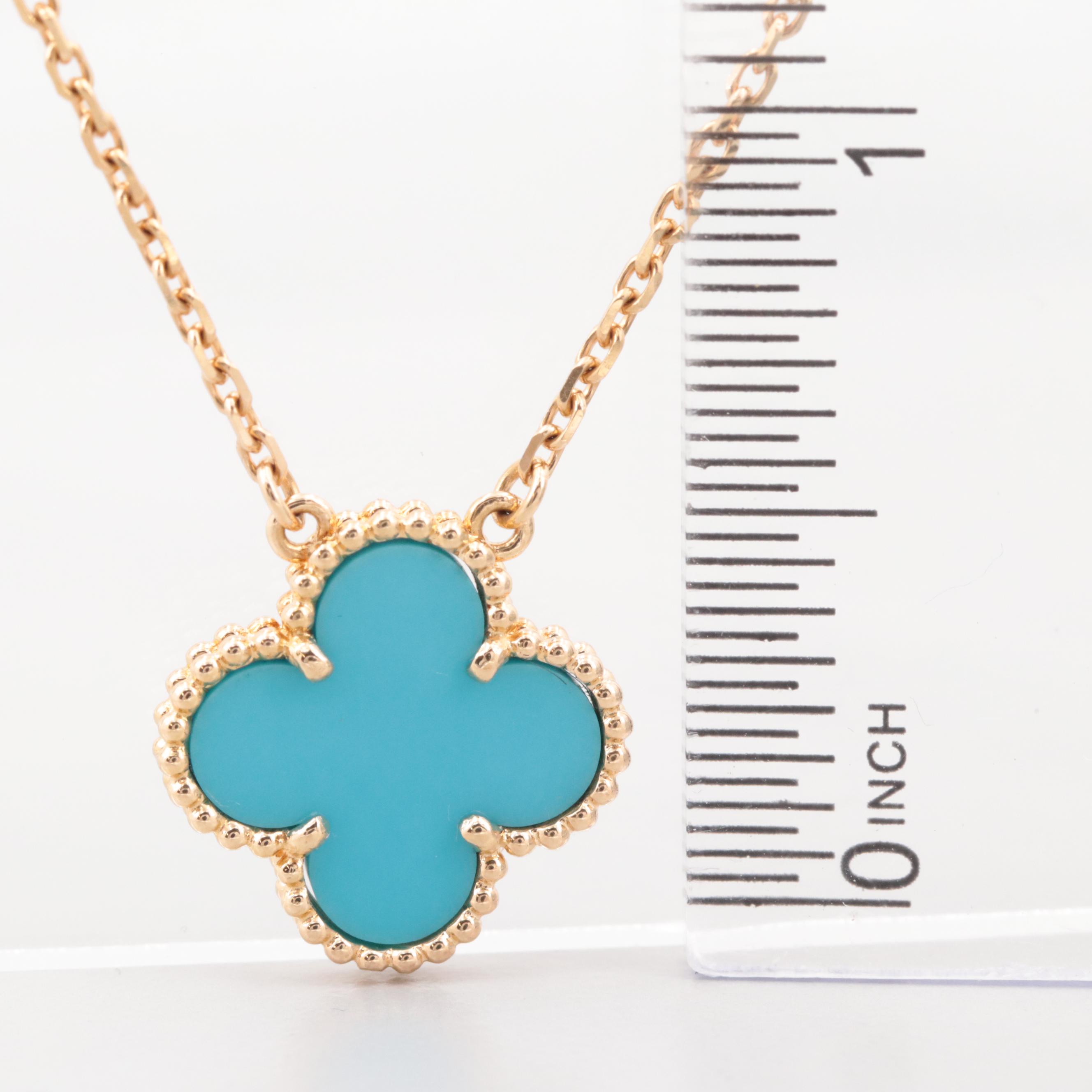 Van Cleef & Arpels 18K Yellow Gold "Alhambra" Turquoise Pendant Necklace