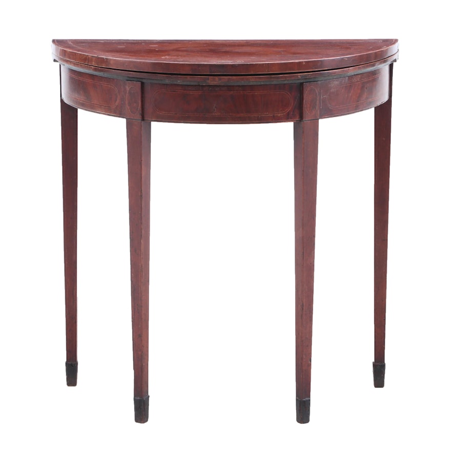 Federal String-Inlaid Mahogany Card Table, Early 19th Century