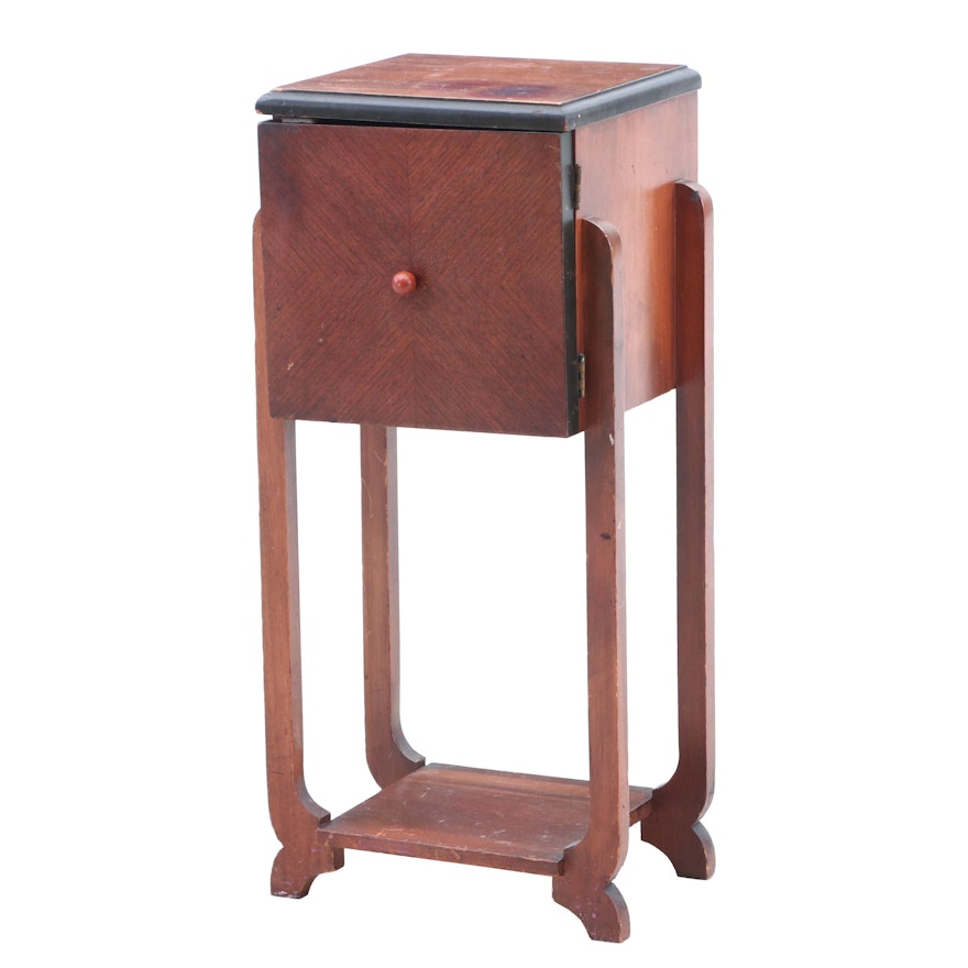 Bookmatched Veneer and Copper Lined Footed Cabinet