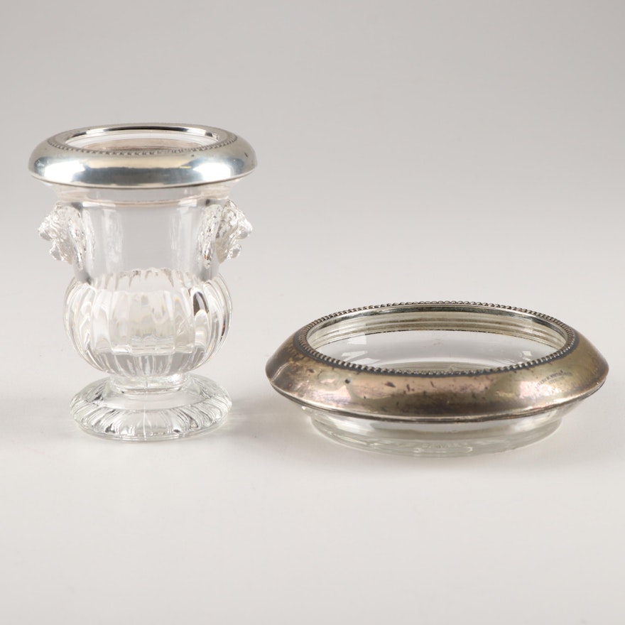 Sterling Silver and Glass Toothpick Holder and Coaster