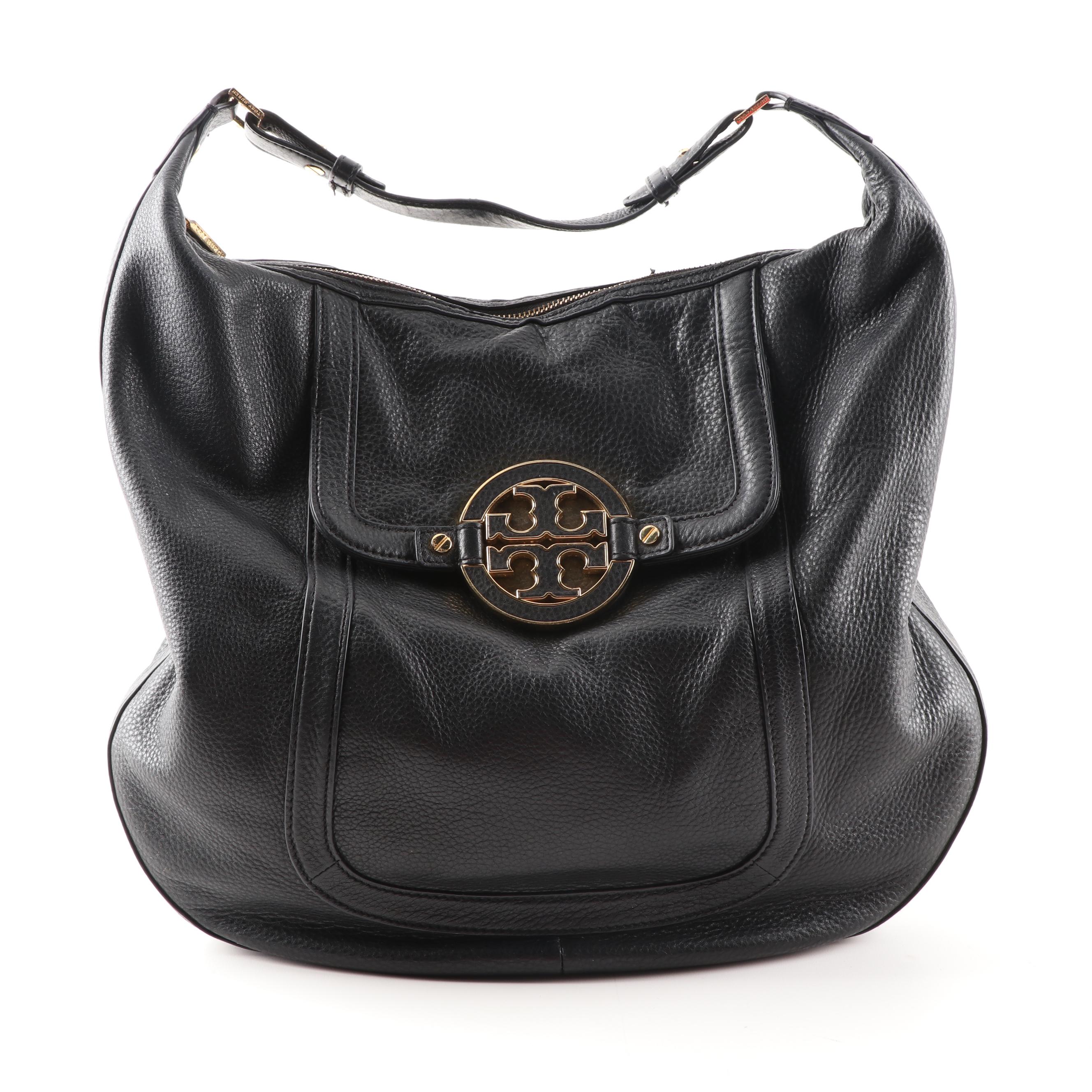 Tory Burch Amanda Black Pebble Leather Hobo Bag