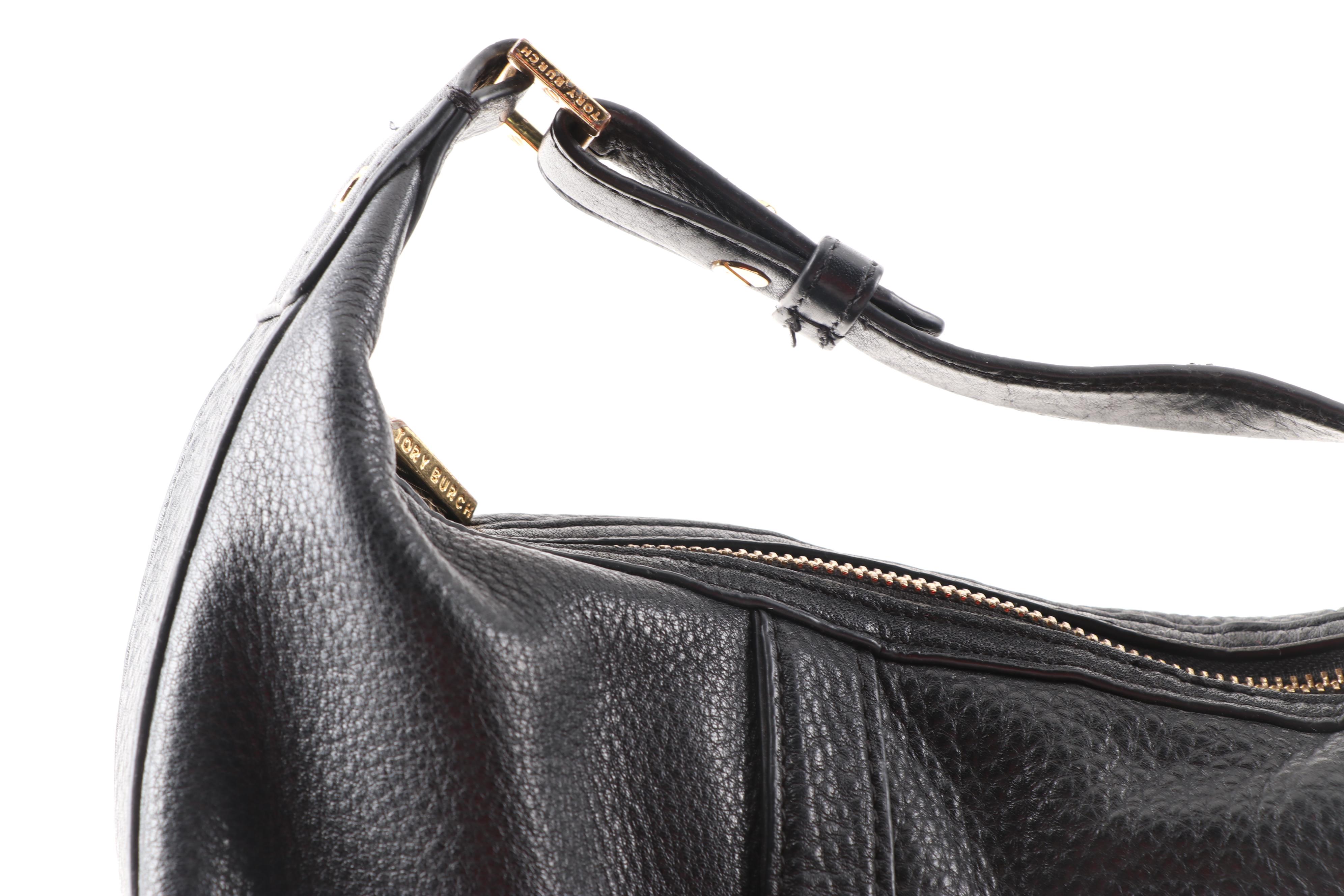 Tory Burch Amanda Black Pebble Leather Hobo Bag