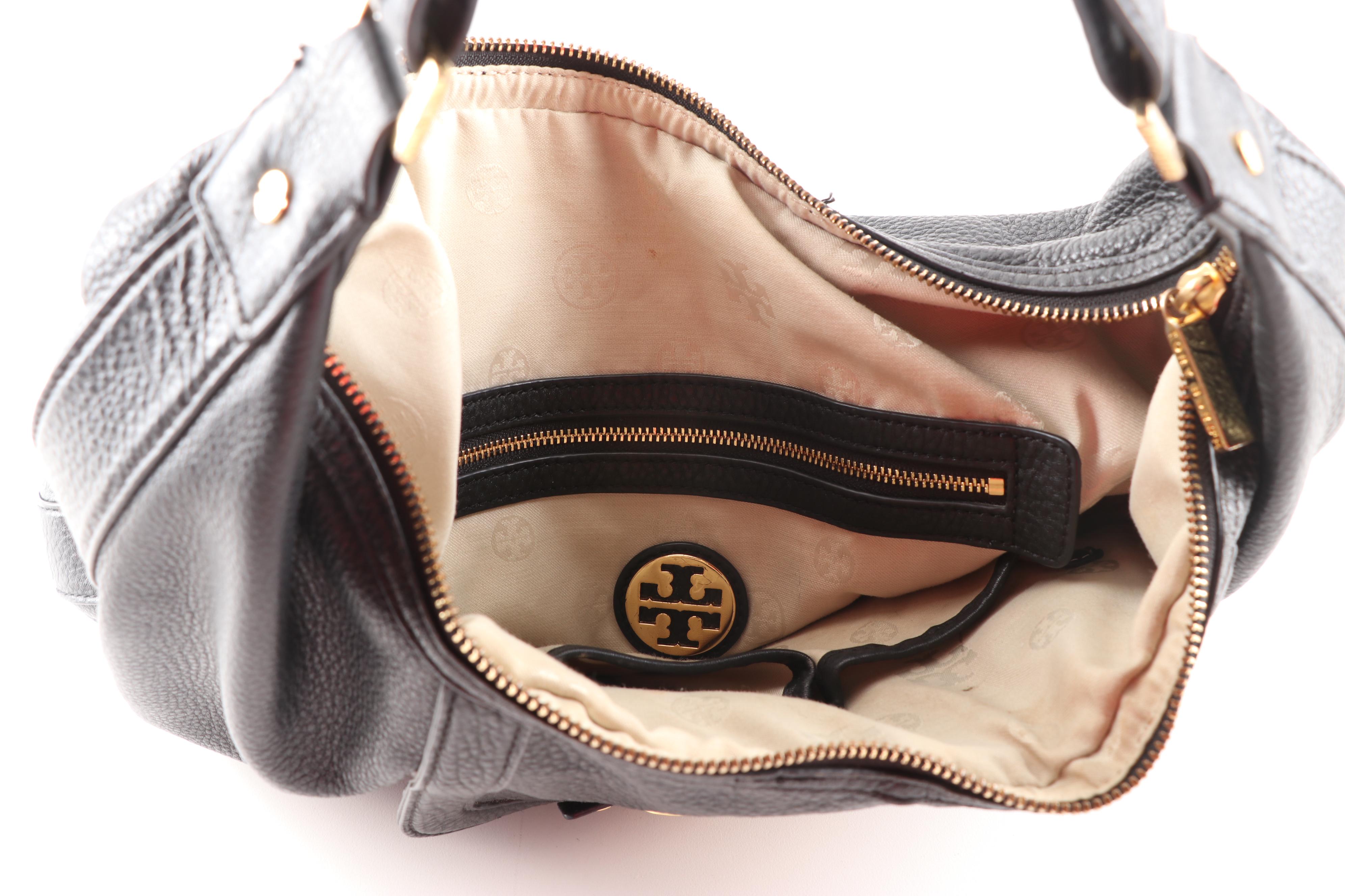 Tory Burch Amanda Black Pebble Leather Hobo Bag