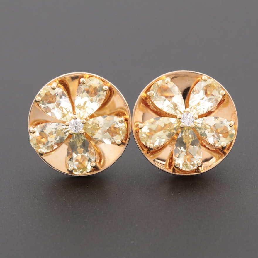 14K Yellow Gold Diamond and Citrine Earrings