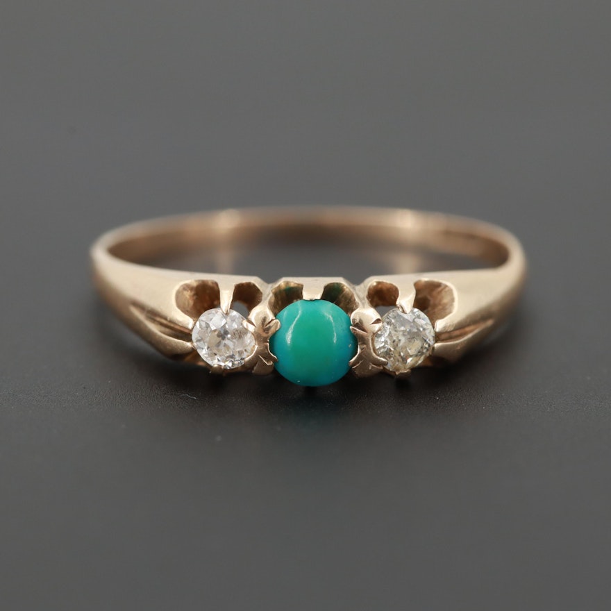 Victorian 14K Yellow Gold Turquoise and Diamond Ring