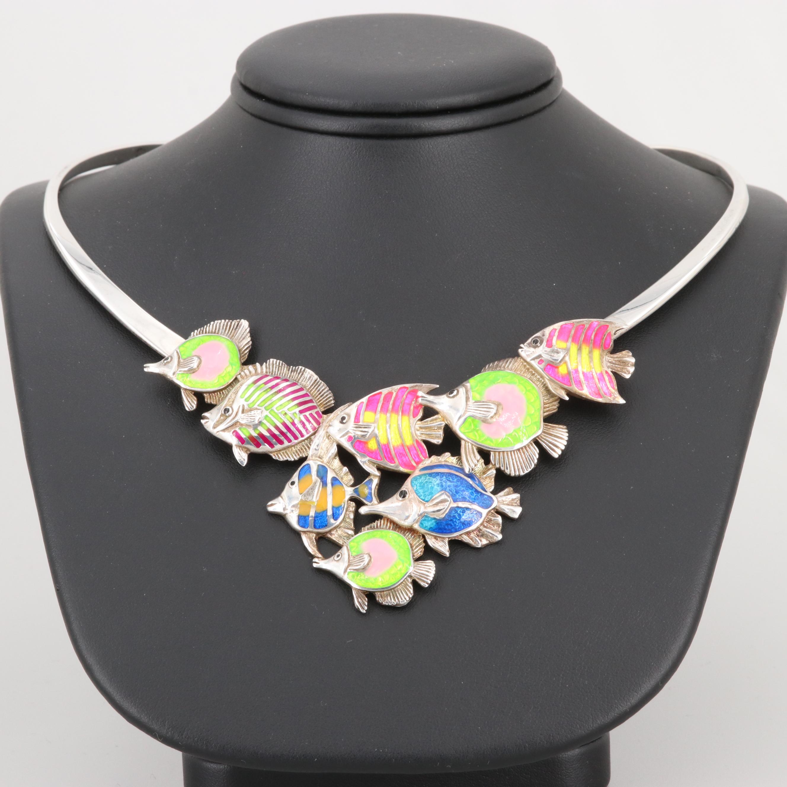 Kabana Sterling Silver Enamel Fish Necklace