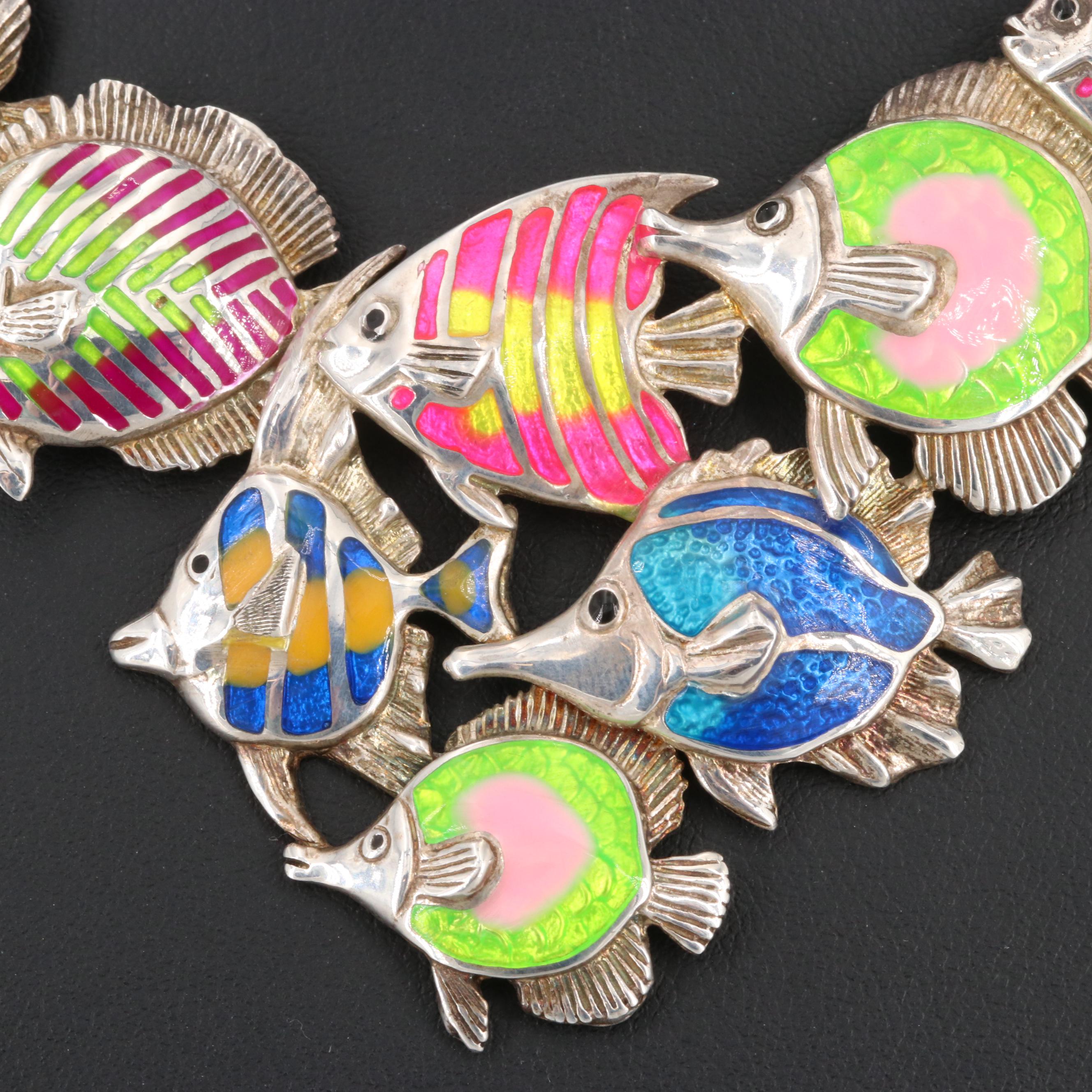 Kabana Sterling Silver Enamel Fish Necklace