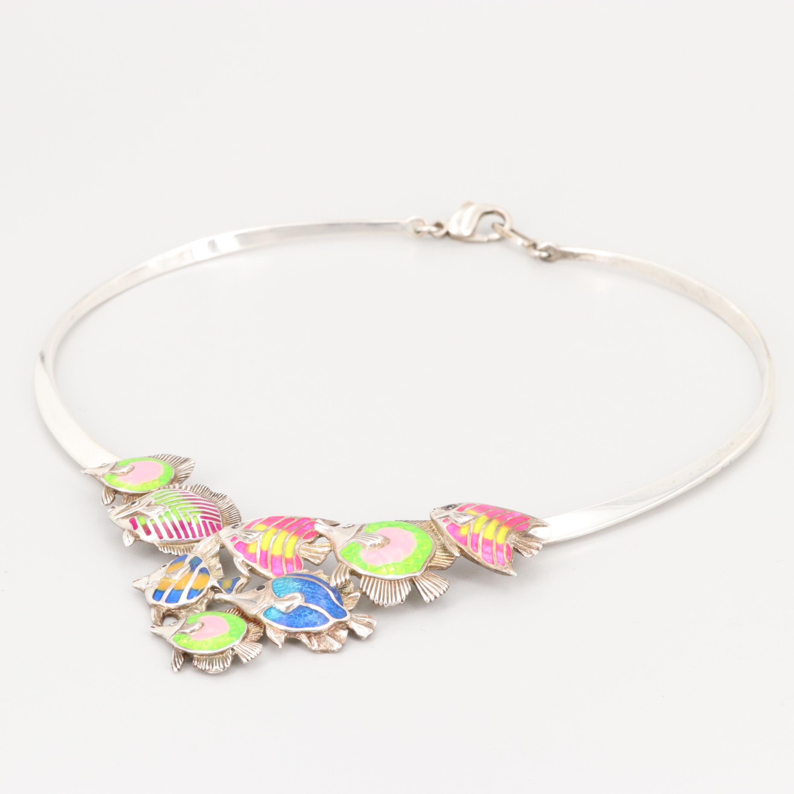 Kabana Sterling Silver Enamel Fish Necklace