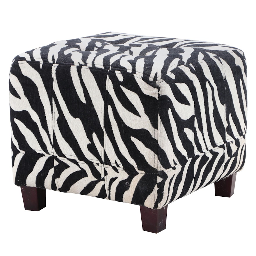 Contemporary Animal Print Upholstered Ottoman