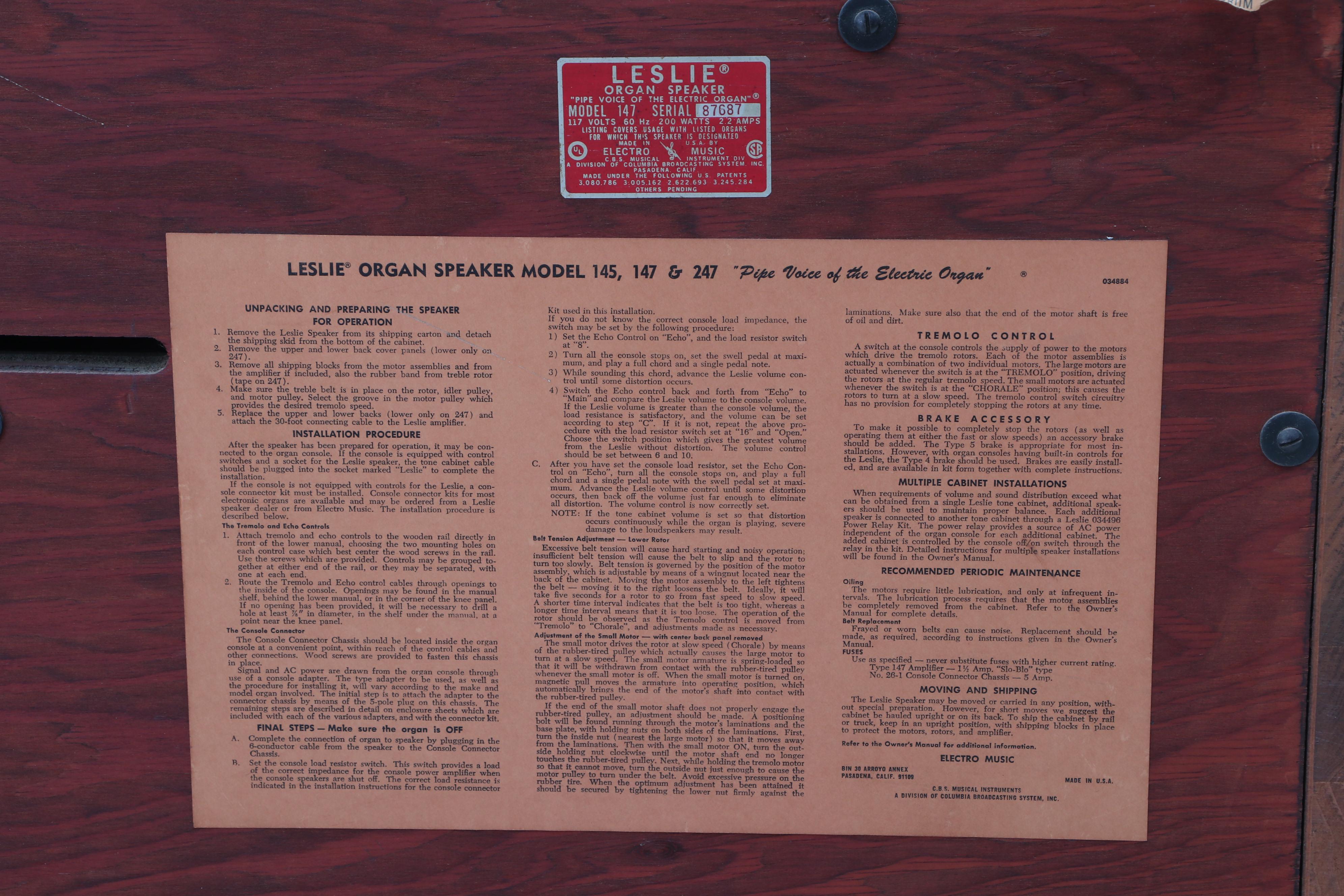 Leslie Mahogany Veneer Organ Speaker