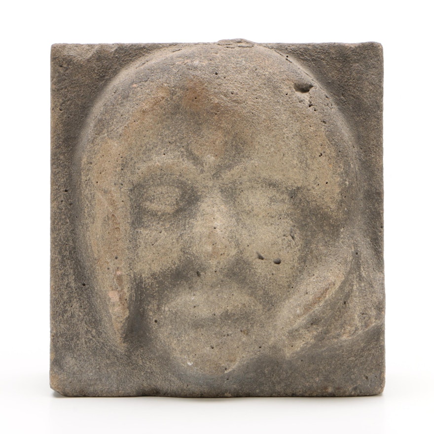 American Folk Art Relief-Carved Stone Face, First Half 20th Century