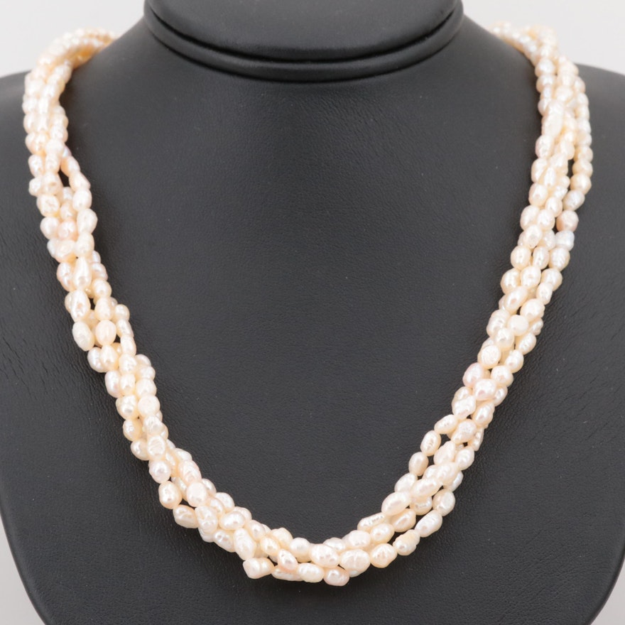 Gold Tone Four Strand Cultured Pearl Necklace