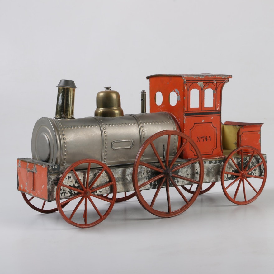 Vintage Tin Model Train Engine No. 744
