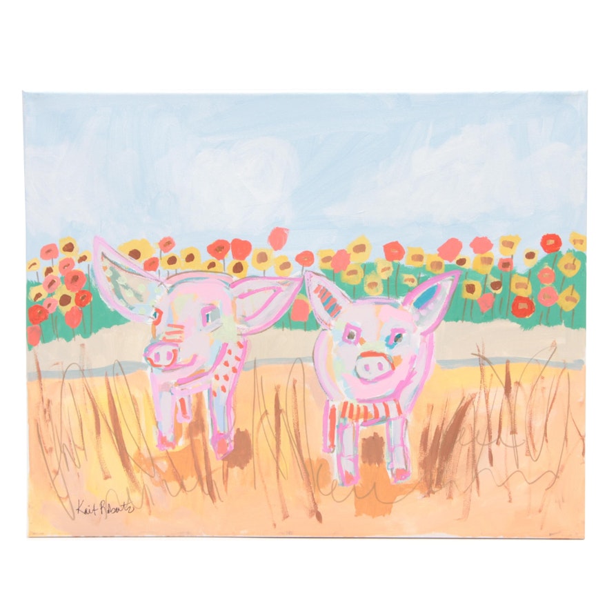 Kait Roberts Acrylic Painting "Two Little Piggies"