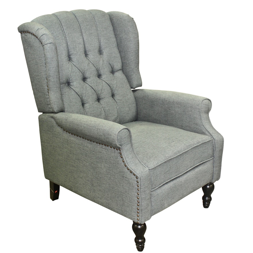 Tufted Reclining Arm Chair With Studded Accents, Contemporary