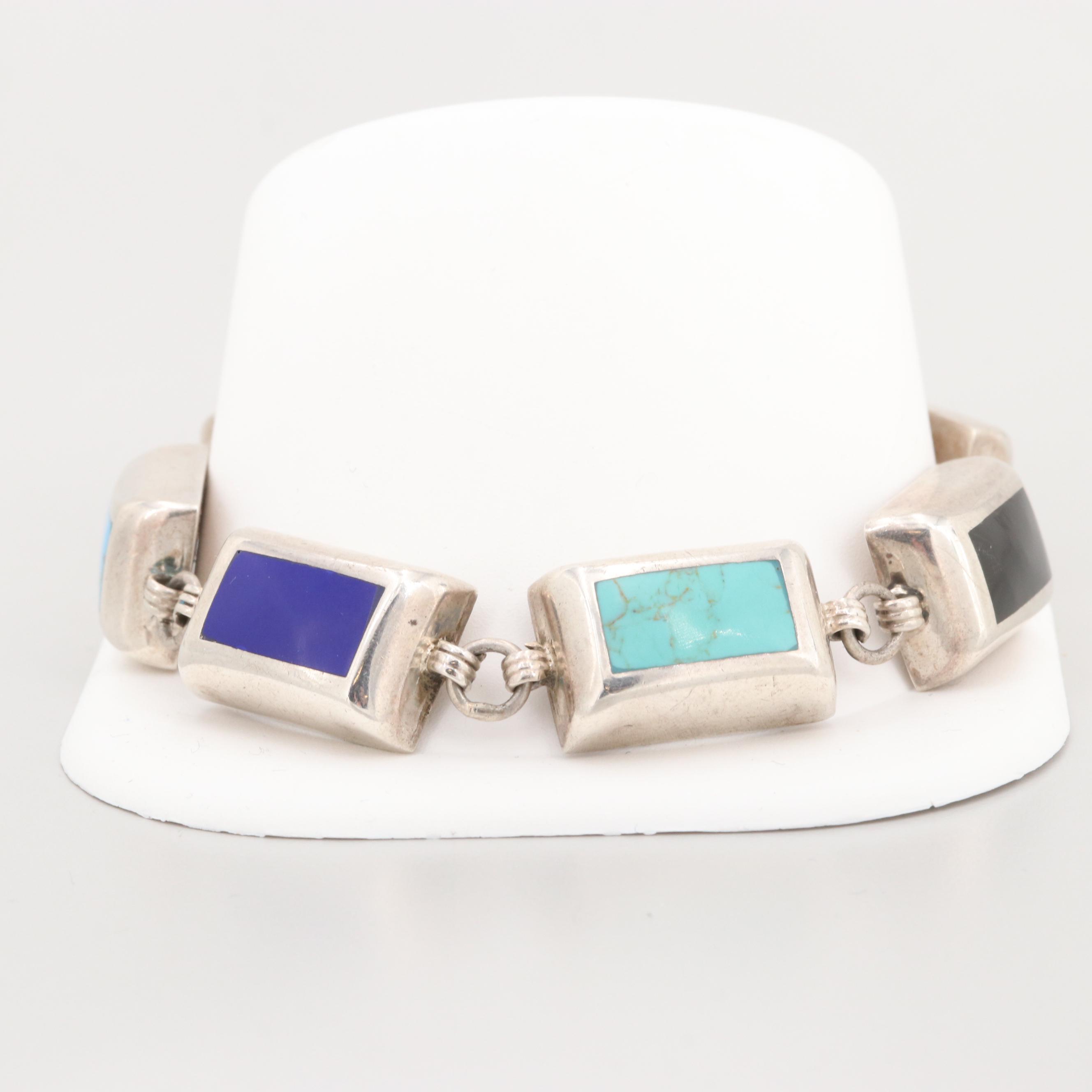 Mexican Sterling Silver Imitation Gemstone Bracelet
