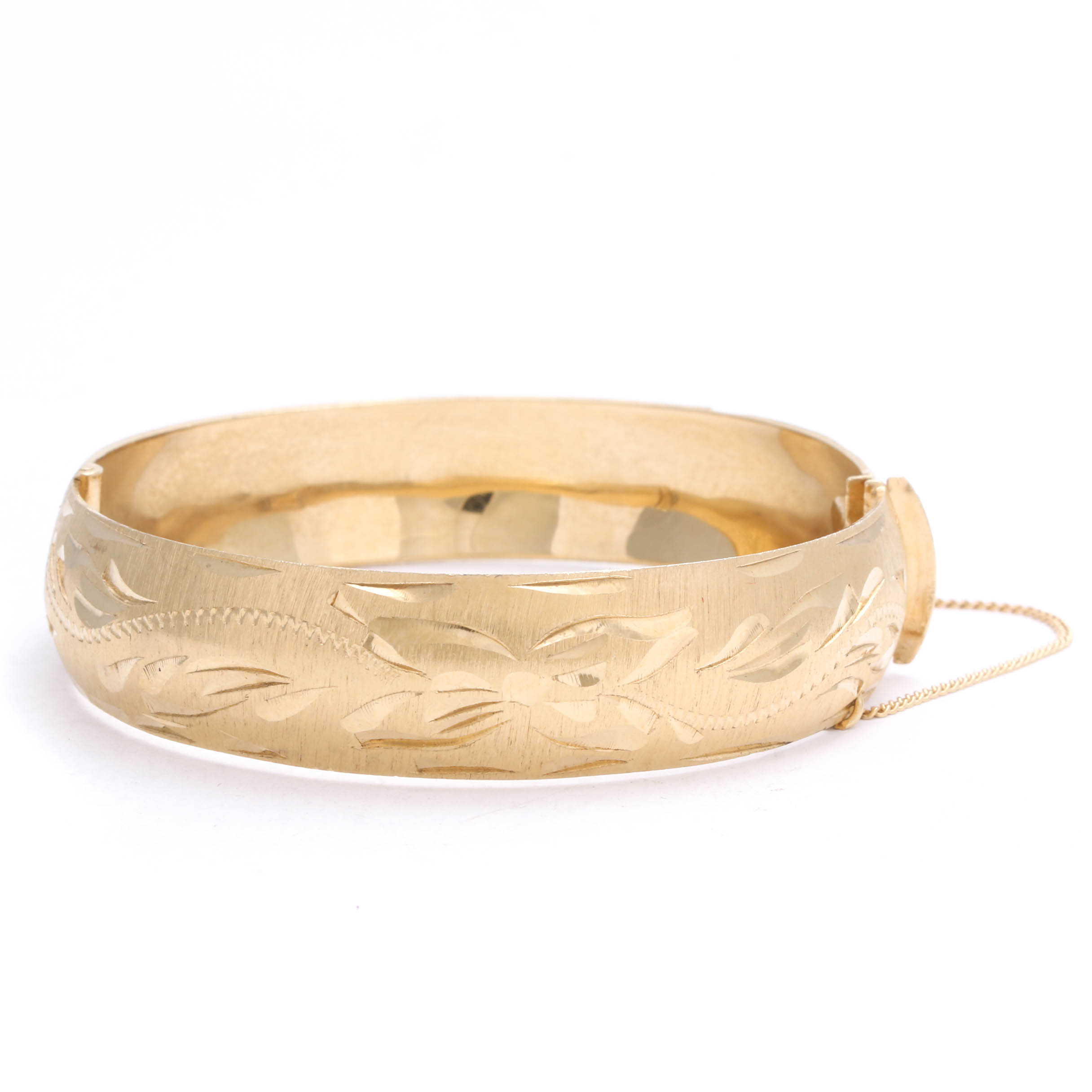 14K Yellow Gold Etched Bangle Bracelet