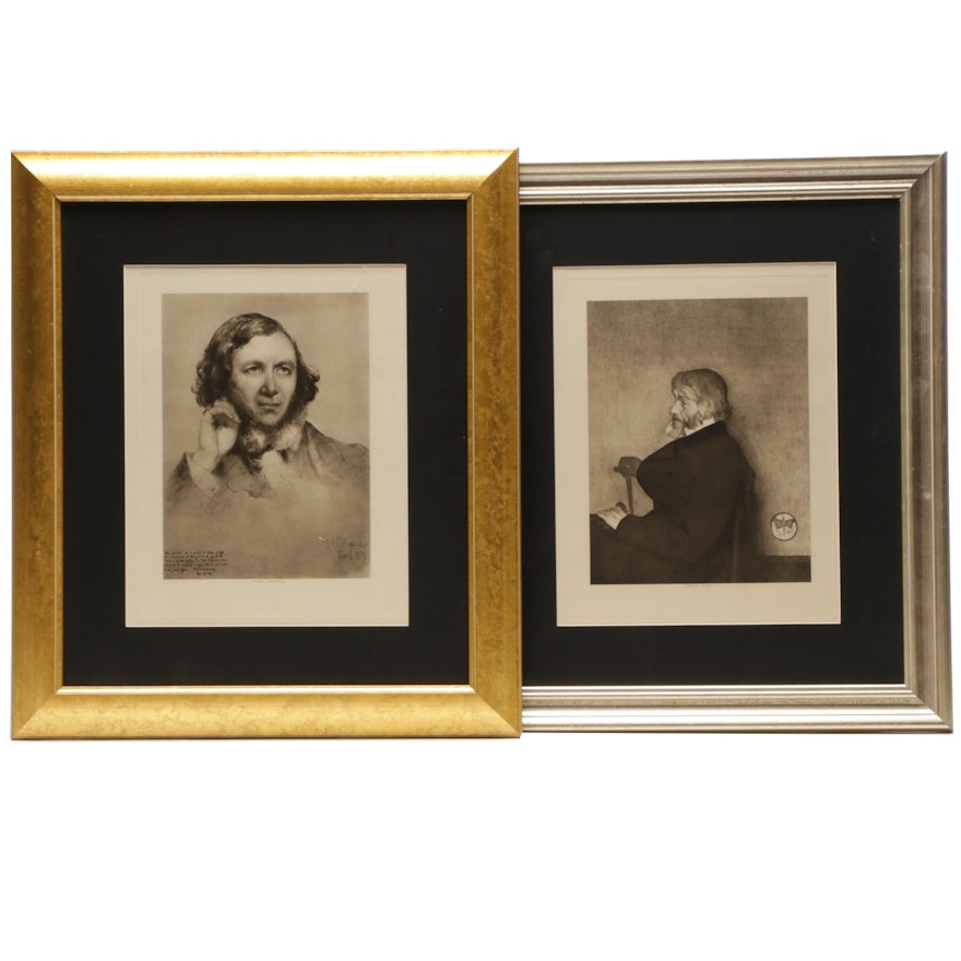 Rotogravure Prints of Robert Browning and Thomas Carlyle