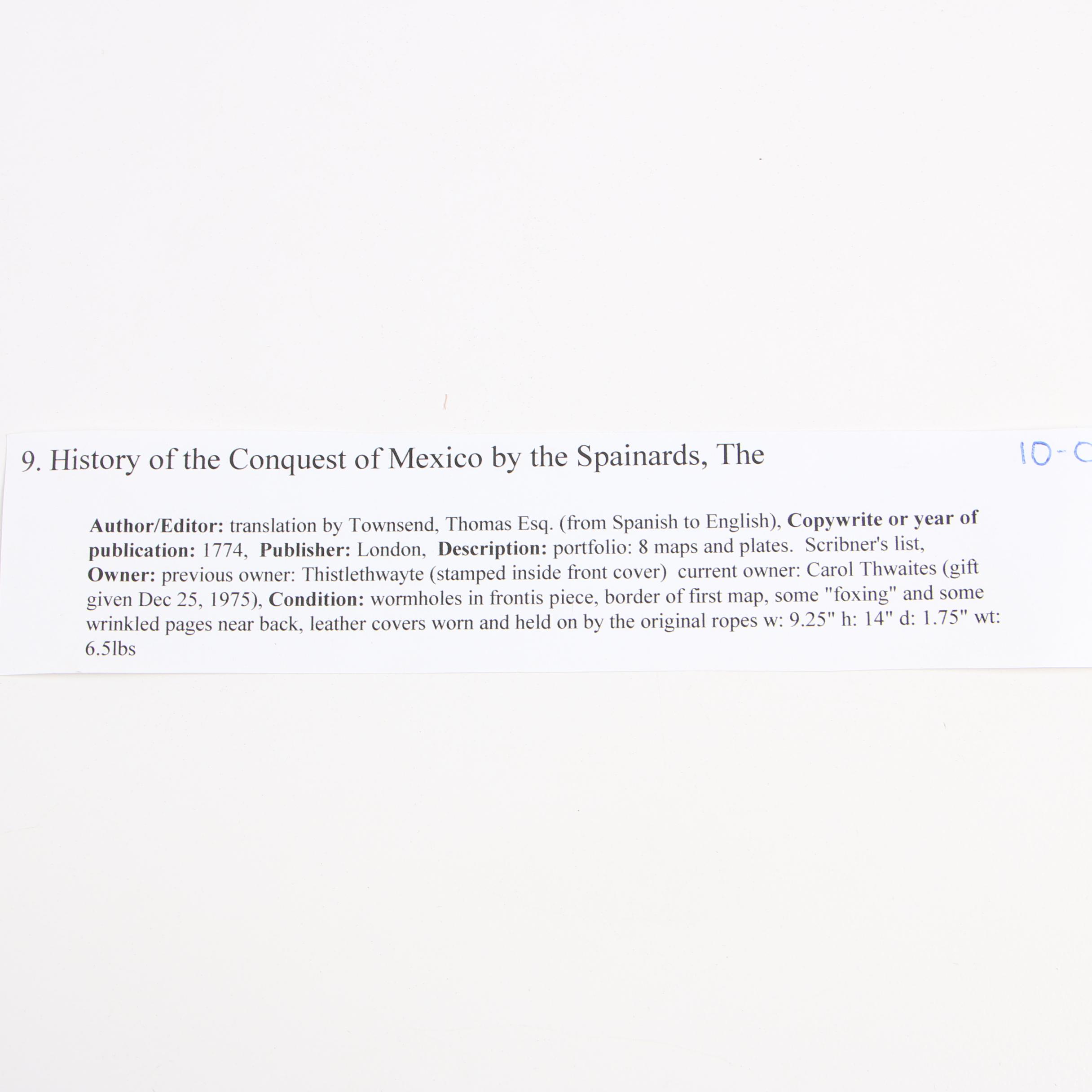 1724 Illustrated "History of the Conquest of Mexico by the Spaniards"